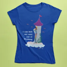Rapunzel Knits T-shirt - "I can knit my way out of anything" - for knitters