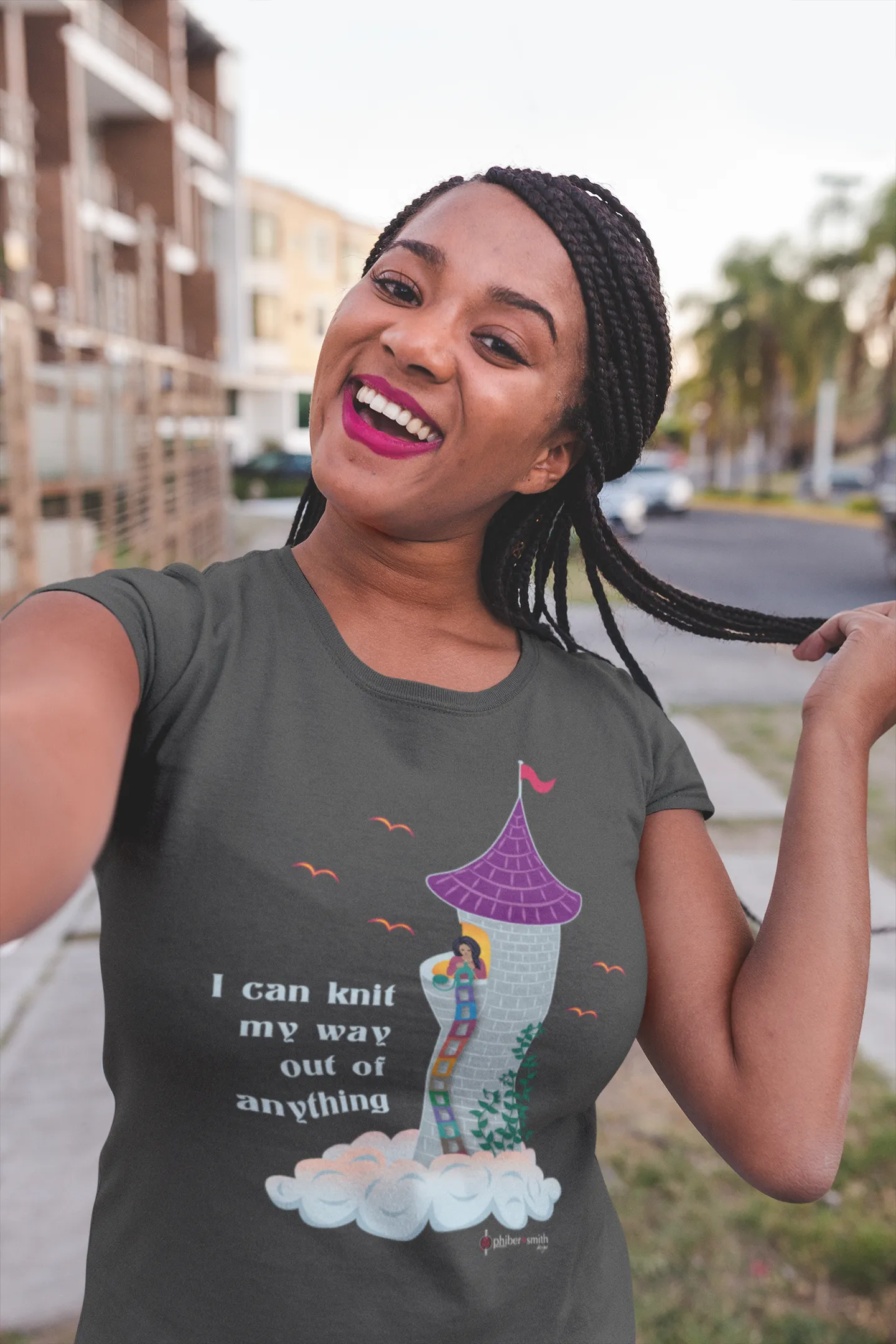 Rapunzel Knits T-shirt - "I can knit my way out of anything" - for knitters