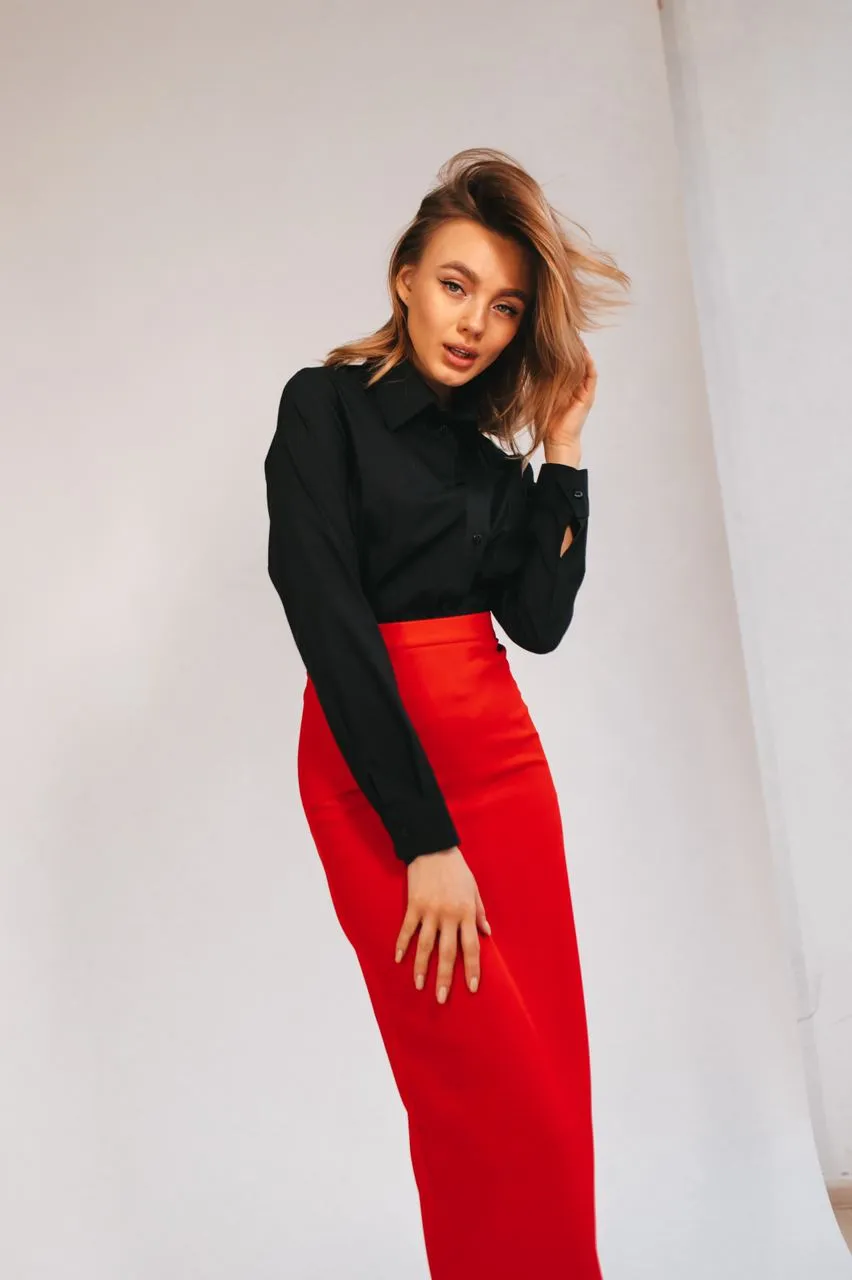 Red High Waist Pencil Skirt