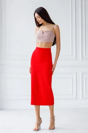 Red High Waist Pencil Skirt