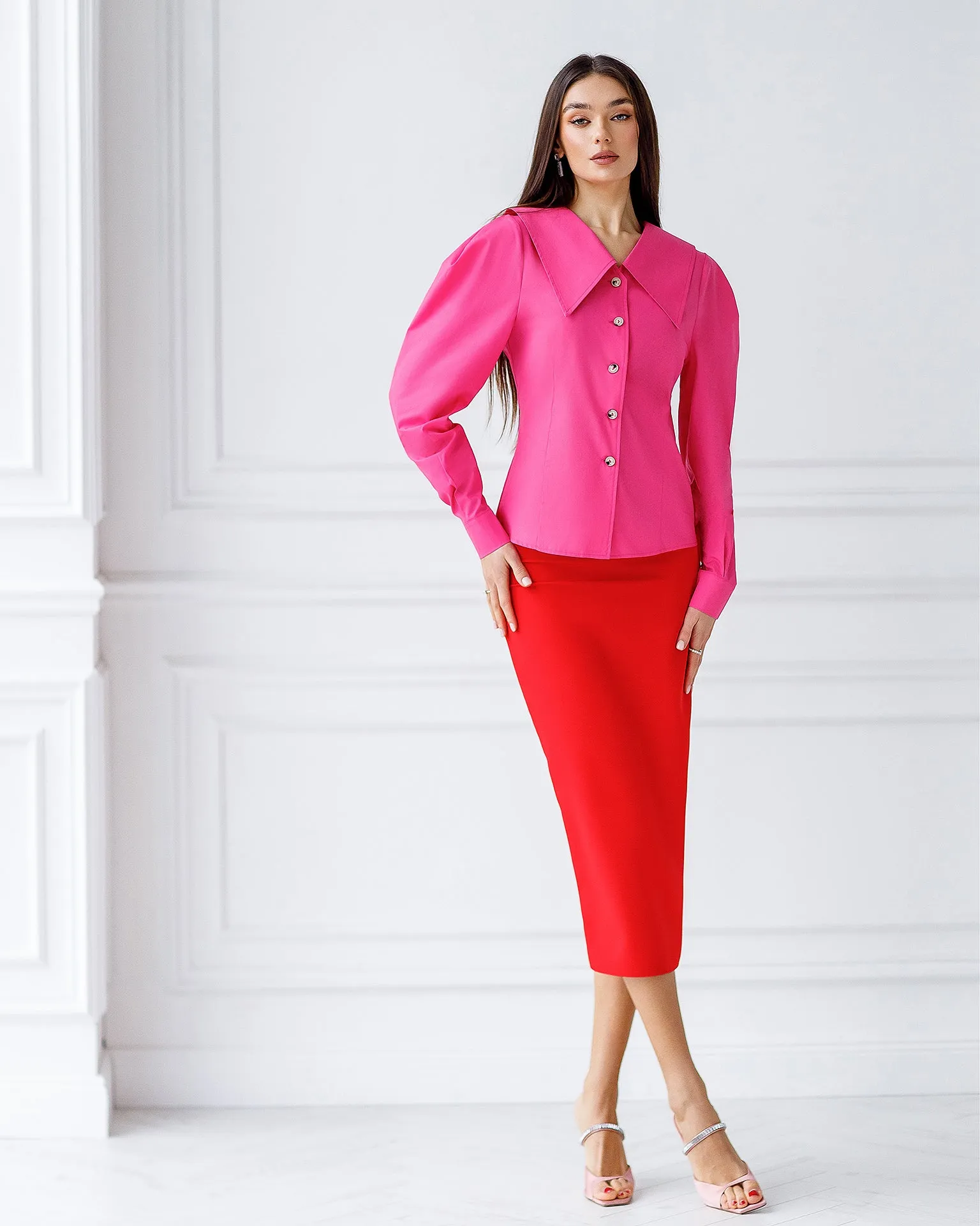 Red High Waist Pencil Skirt