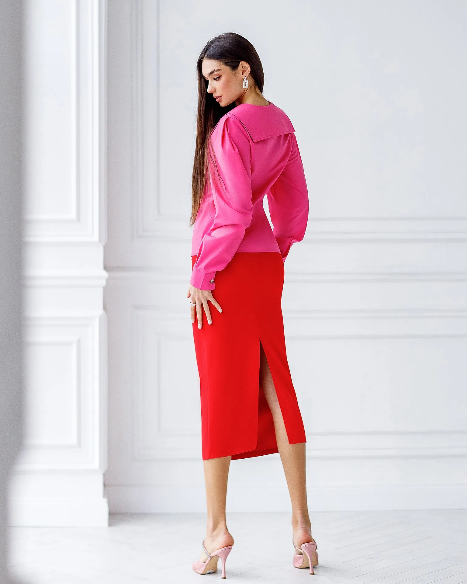 Red High Waist Pencil Skirt
