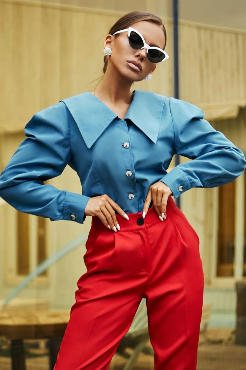 Red High Waisted Regular Fit Pants