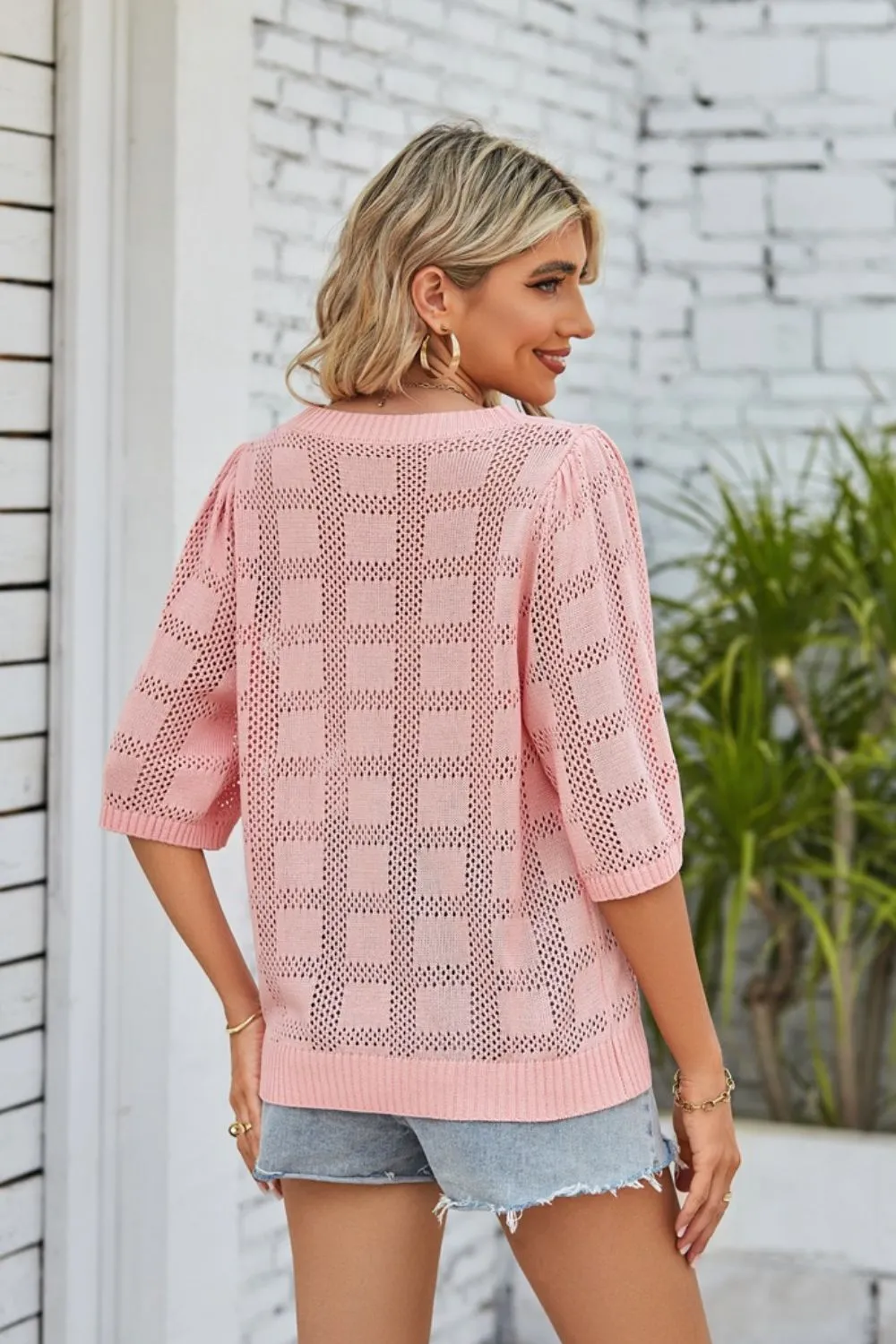 Ribbed Trim Round Neck Knit Top - 4 colors