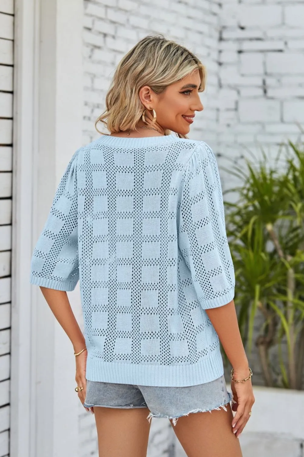 Ribbed Trim Round Neck Knit Top - 4 colors