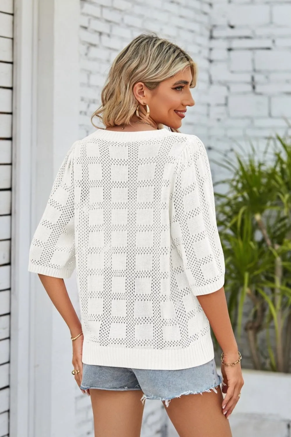 Ribbed Trim Round Neck Knit Top - 4 colors