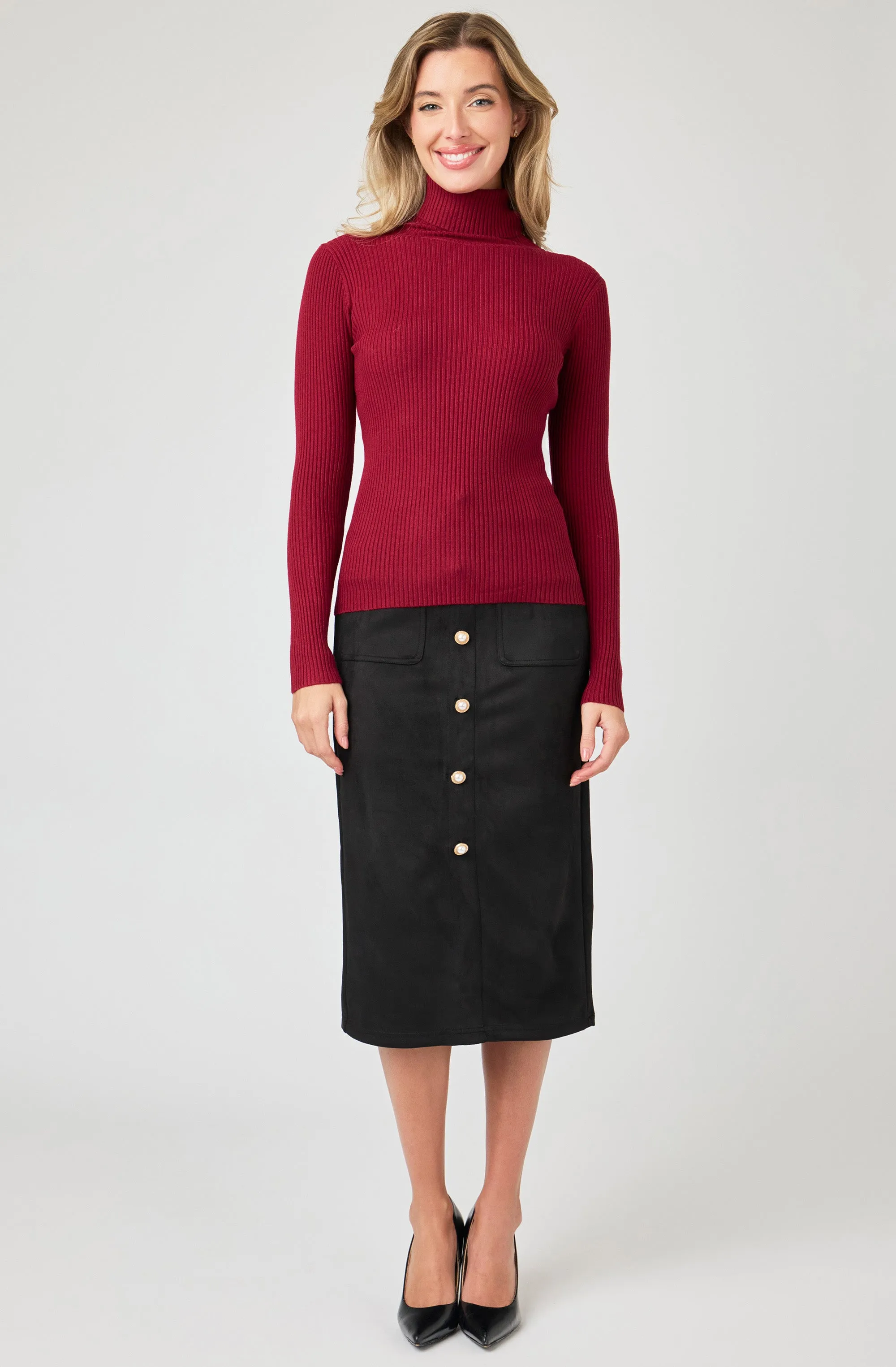 Ribbed Turtleneck Knit Sweater