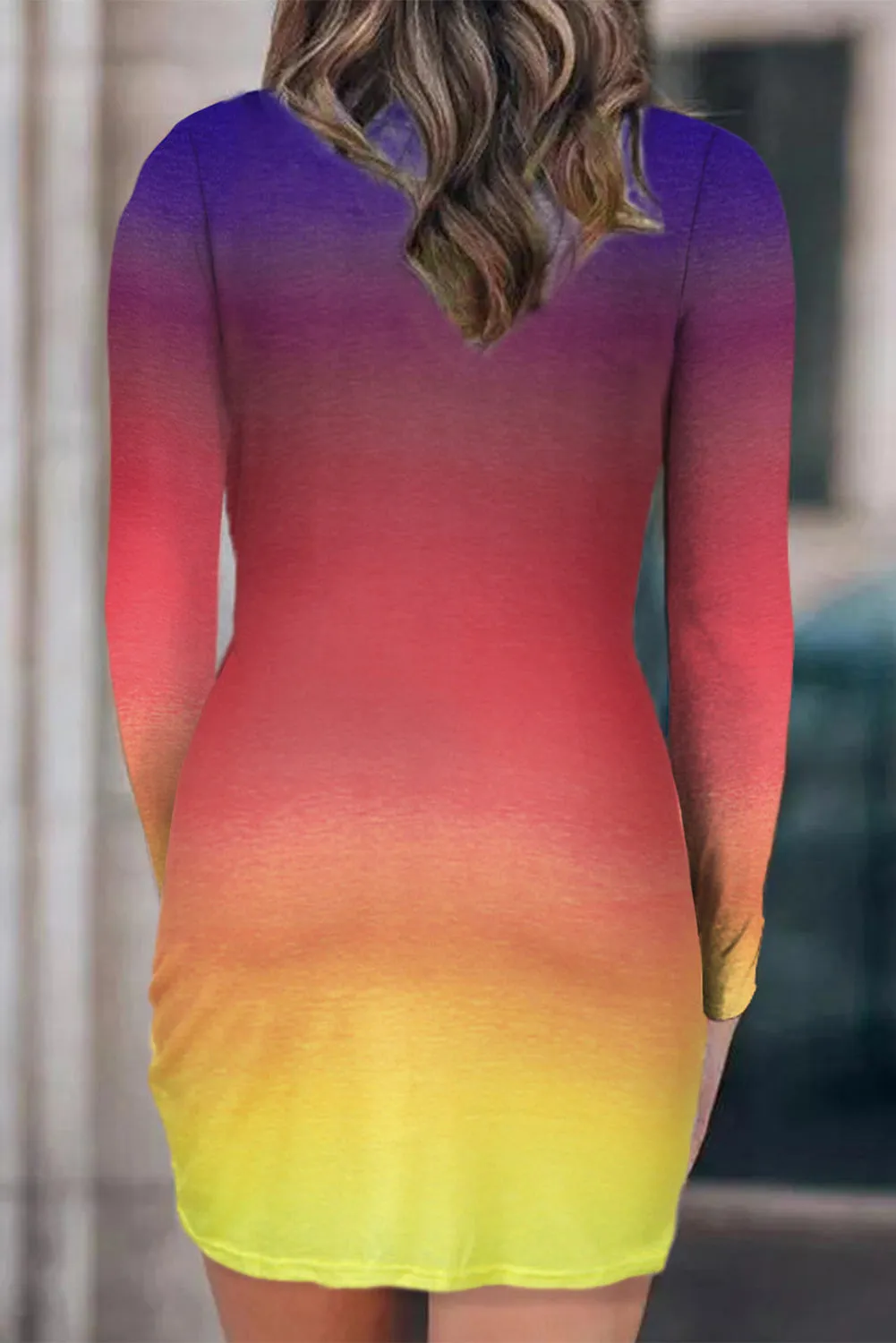 Ruched Cut Out Full Sleeve Bodycon Dress