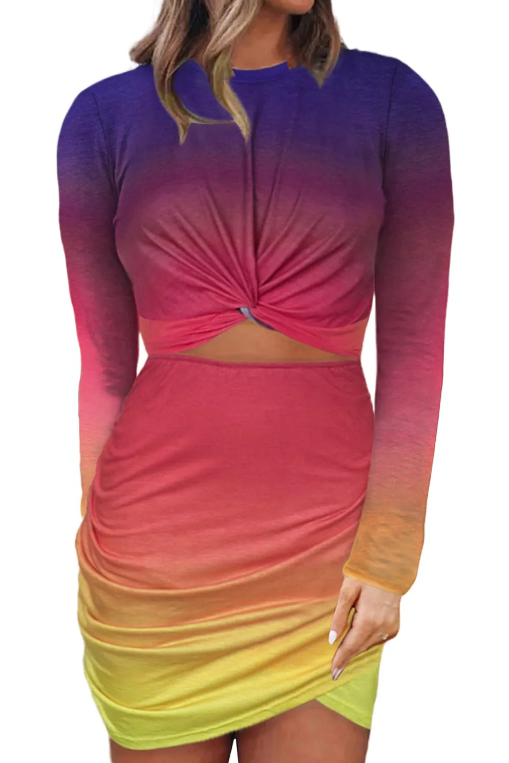 Ruched Cut Out Full Sleeve Bodycon Dress