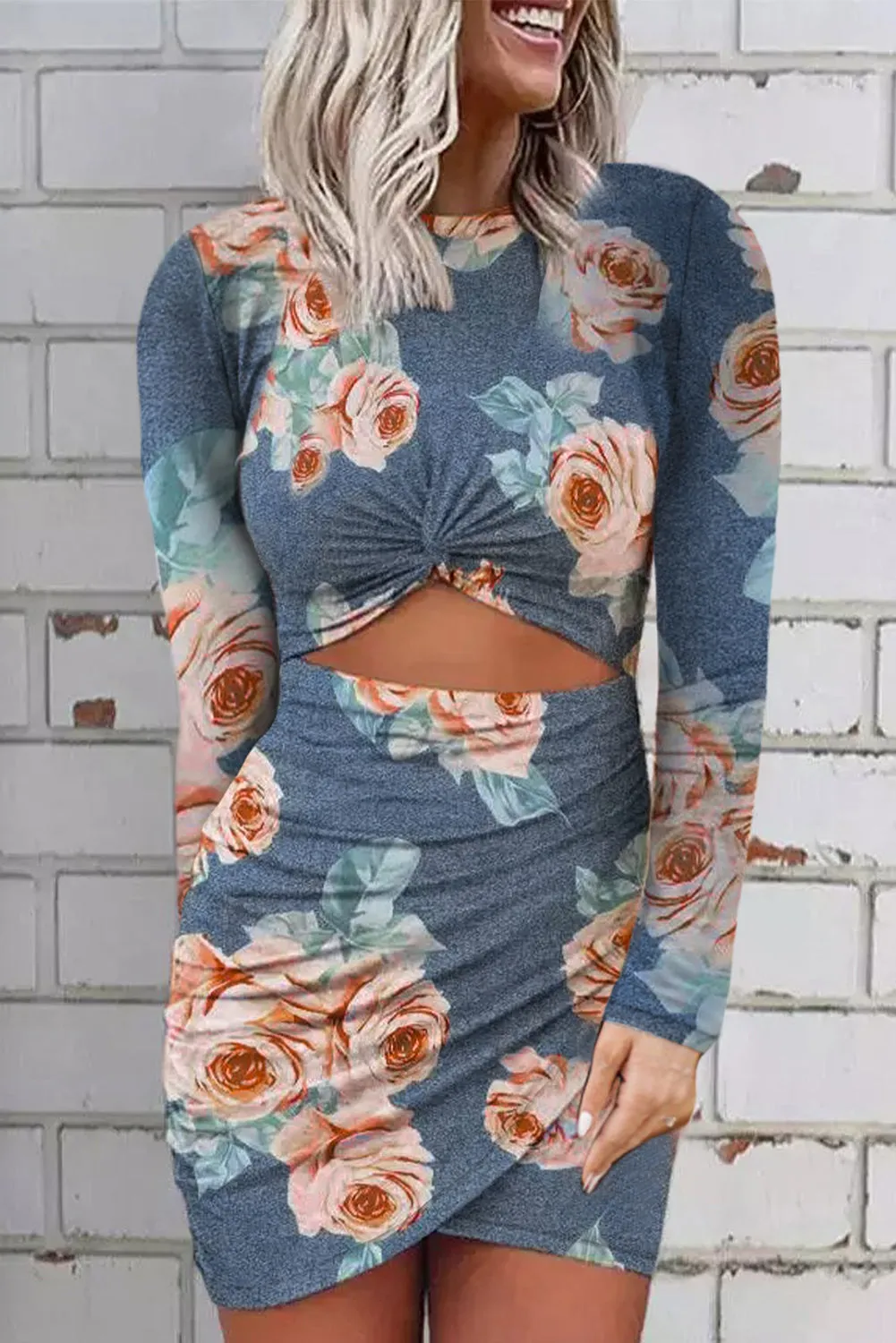 Ruched Cut Out Full Sleeve Bodycon Dress