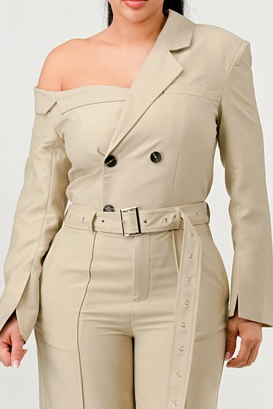 Savannah Elegance Khaki Trench Style Jumpsuit