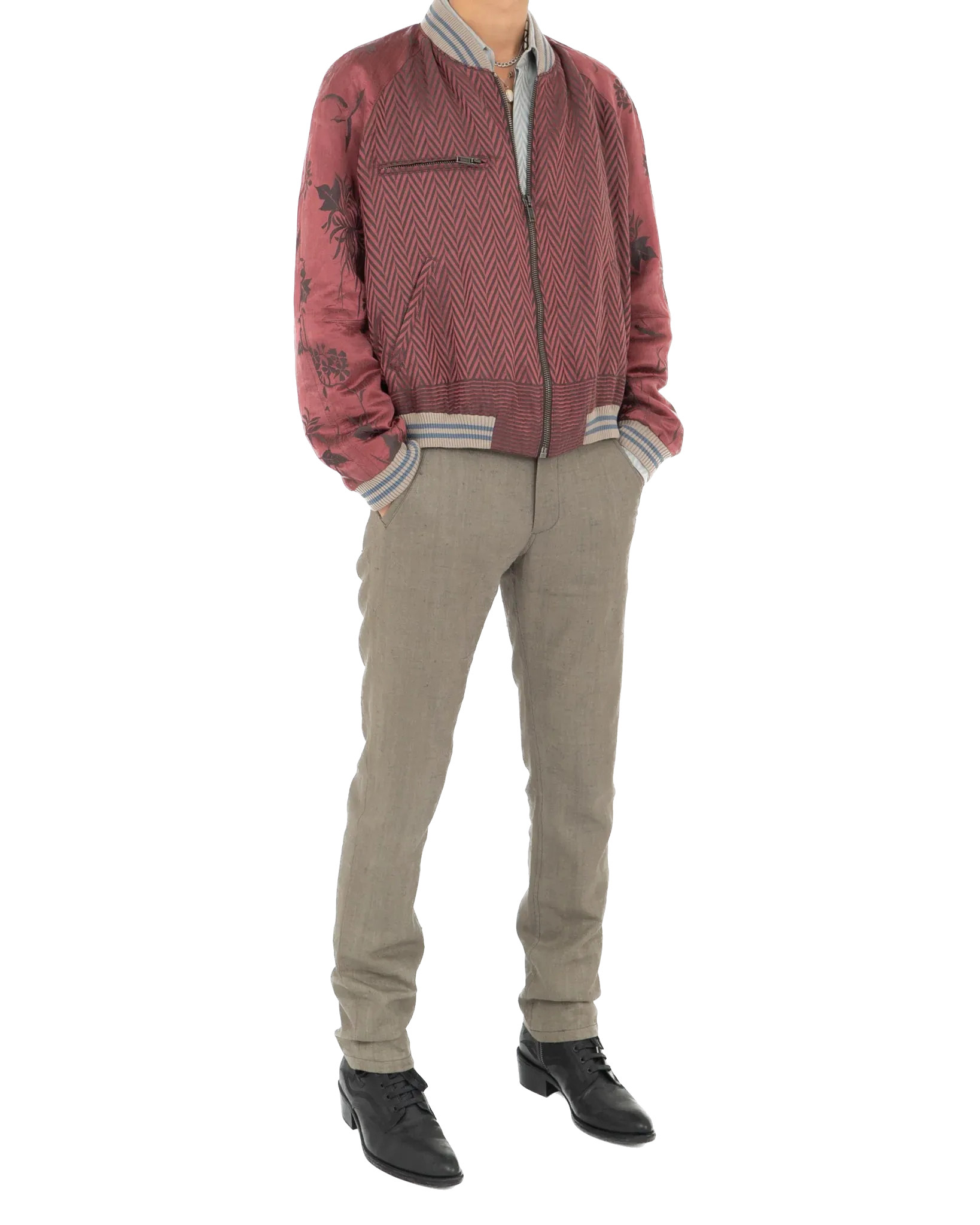 SS15 Chevron Floral Silk Jacquard Bomber Jacket