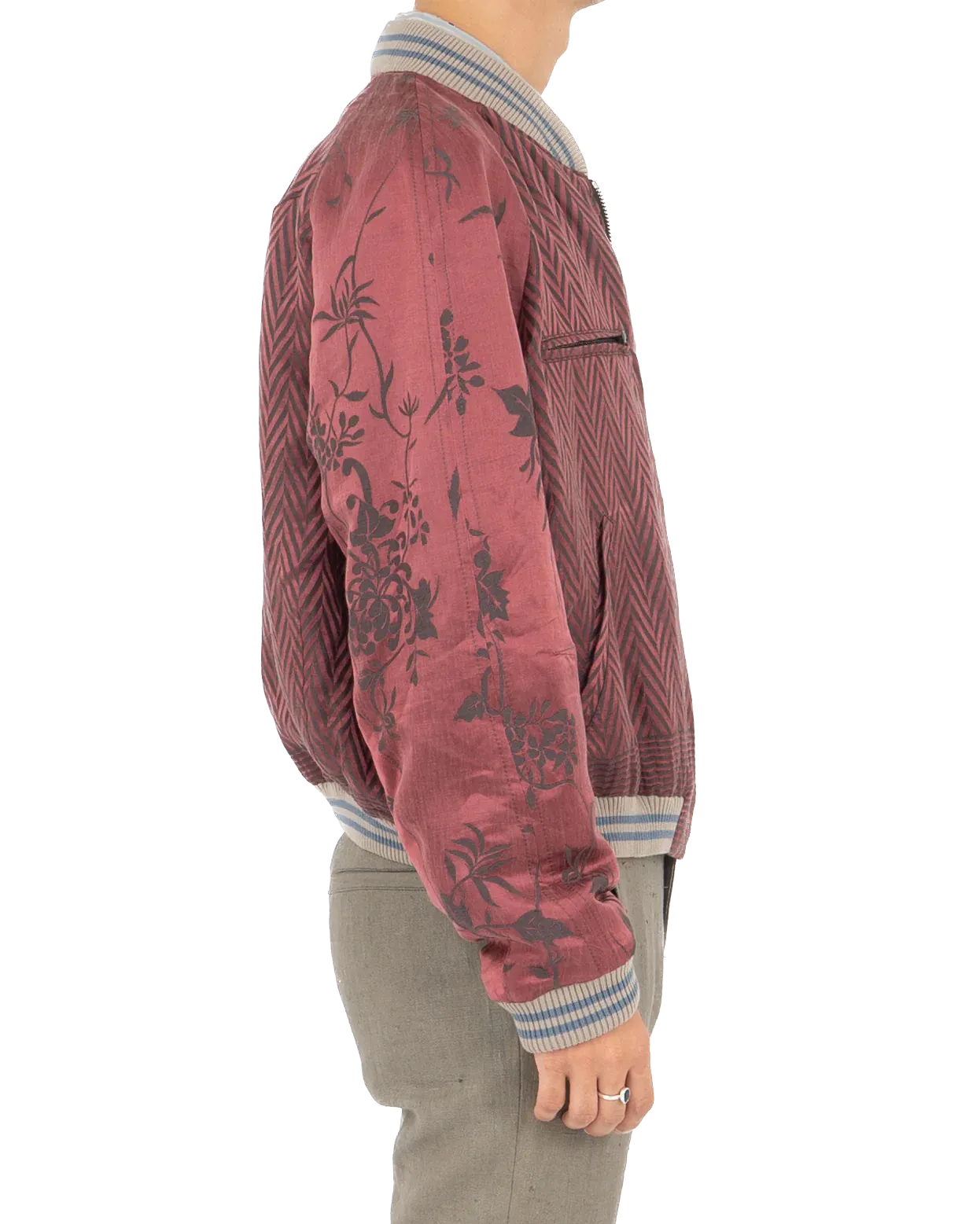 SS15 Chevron Floral Silk Jacquard Bomber Jacket