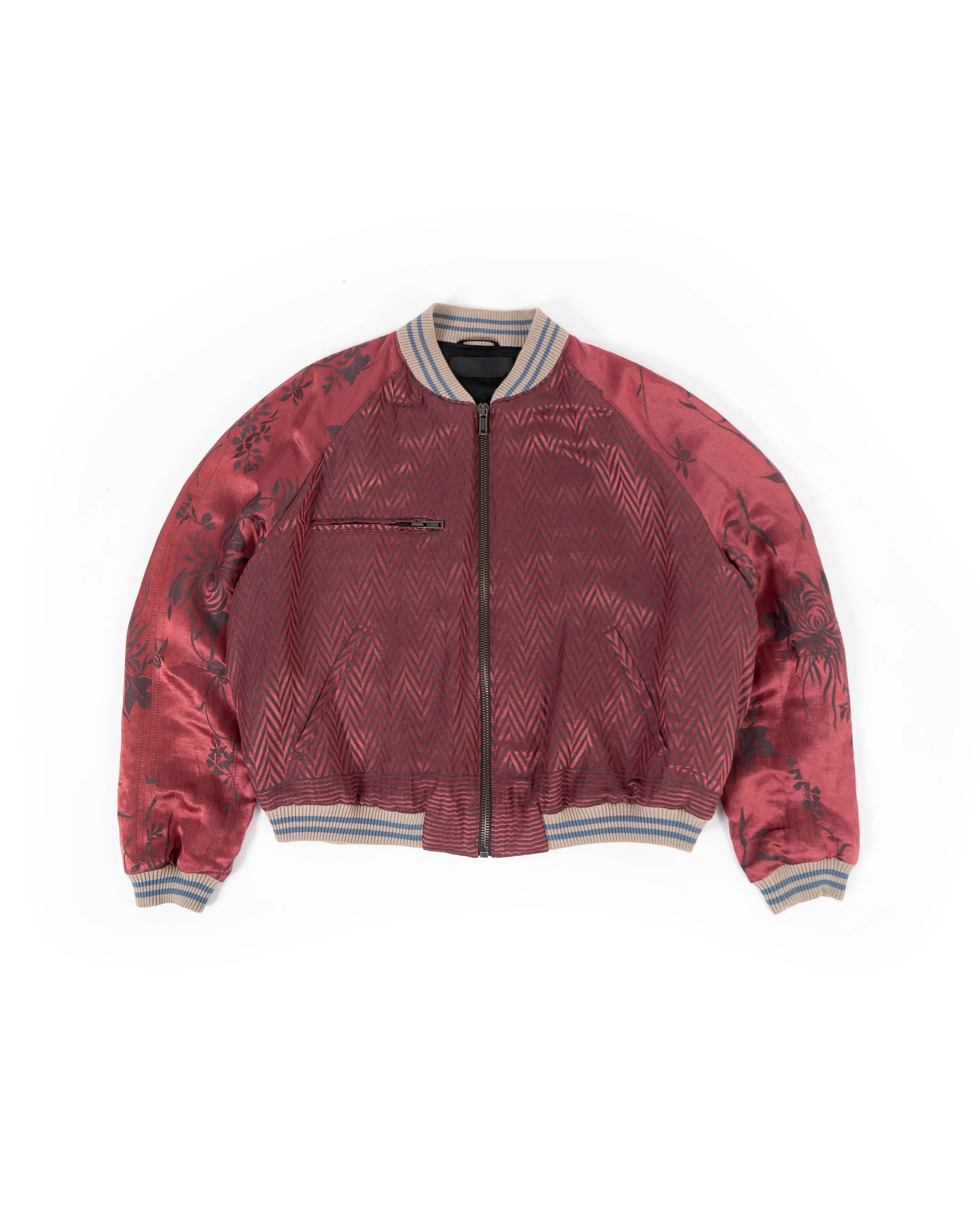 SS15 Chevron Floral Silk Jacquard Bomber Jacket