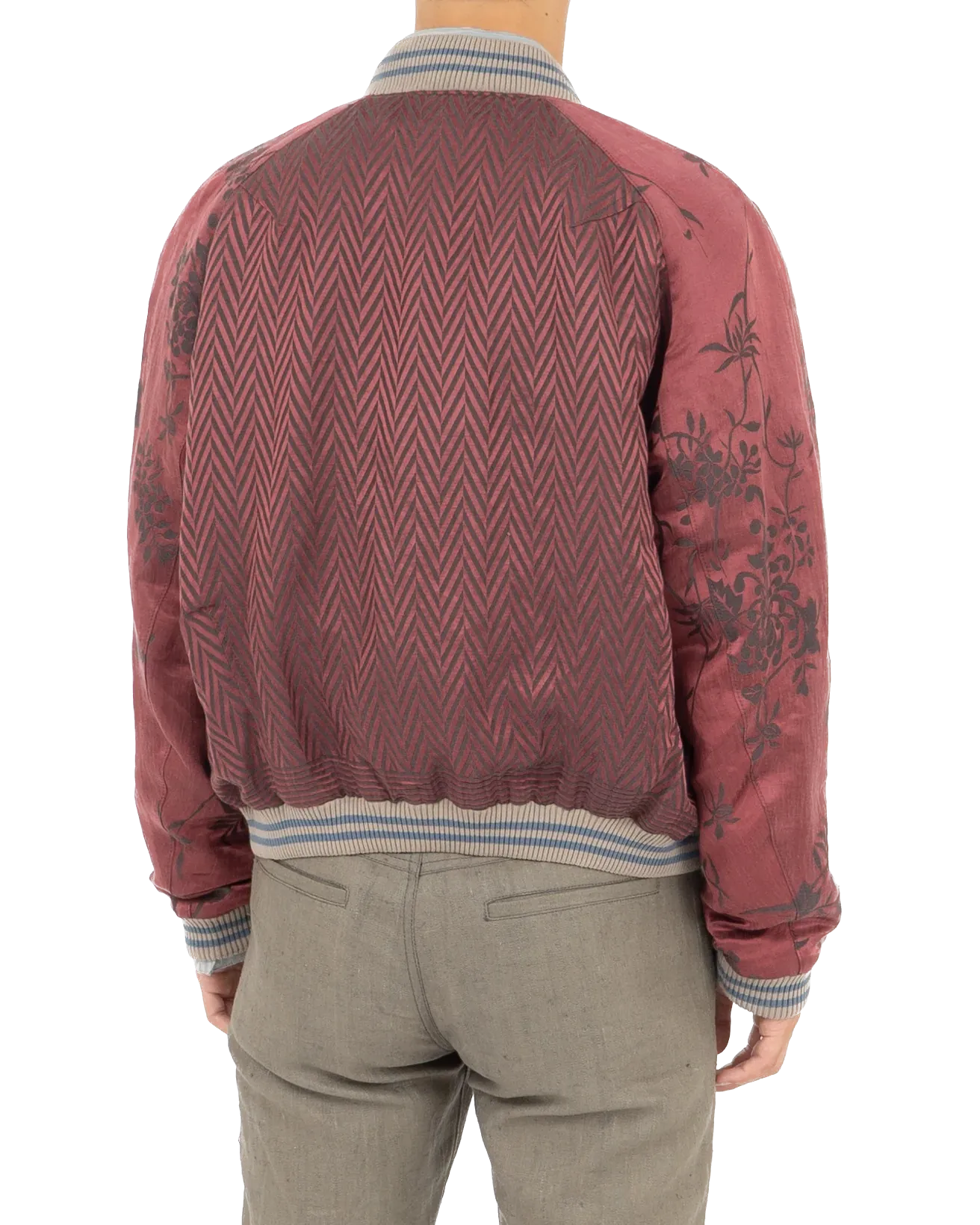SS15 Chevron Floral Silk Jacquard Bomber Jacket