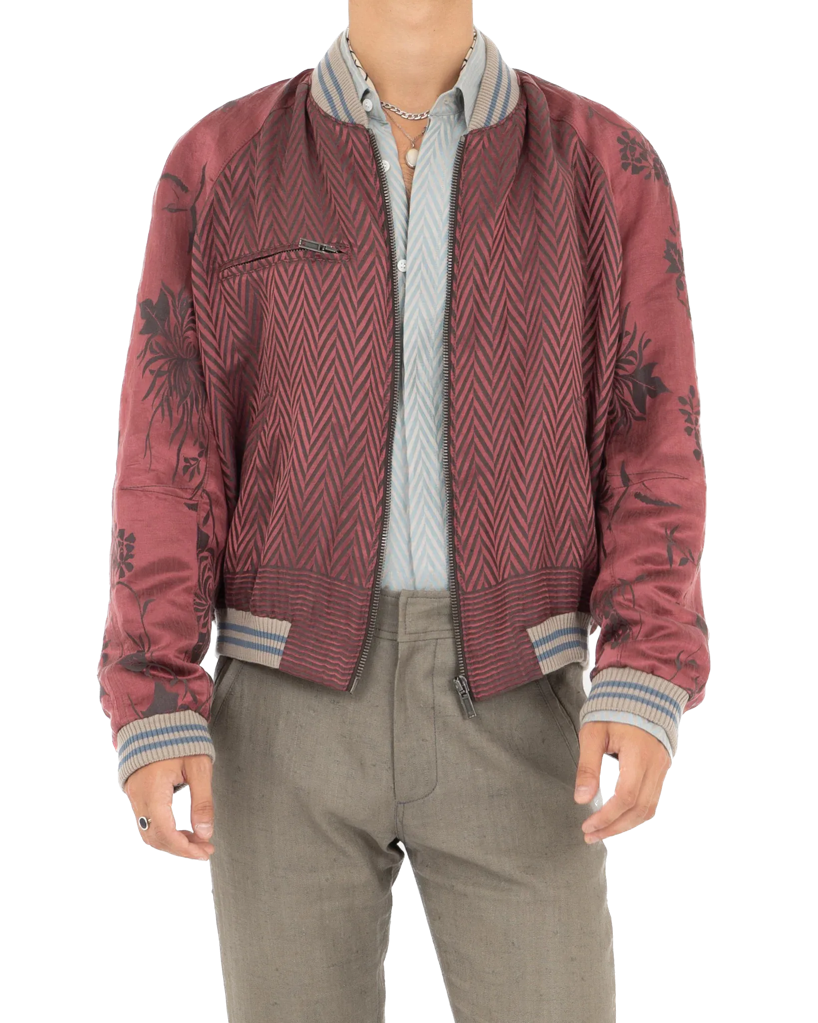 SS15 Chevron Floral Silk Jacquard Bomber Jacket