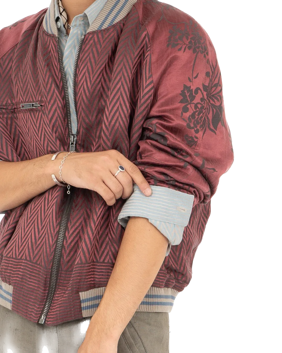 SS15 Chevron Floral Silk Jacquard Bomber Jacket