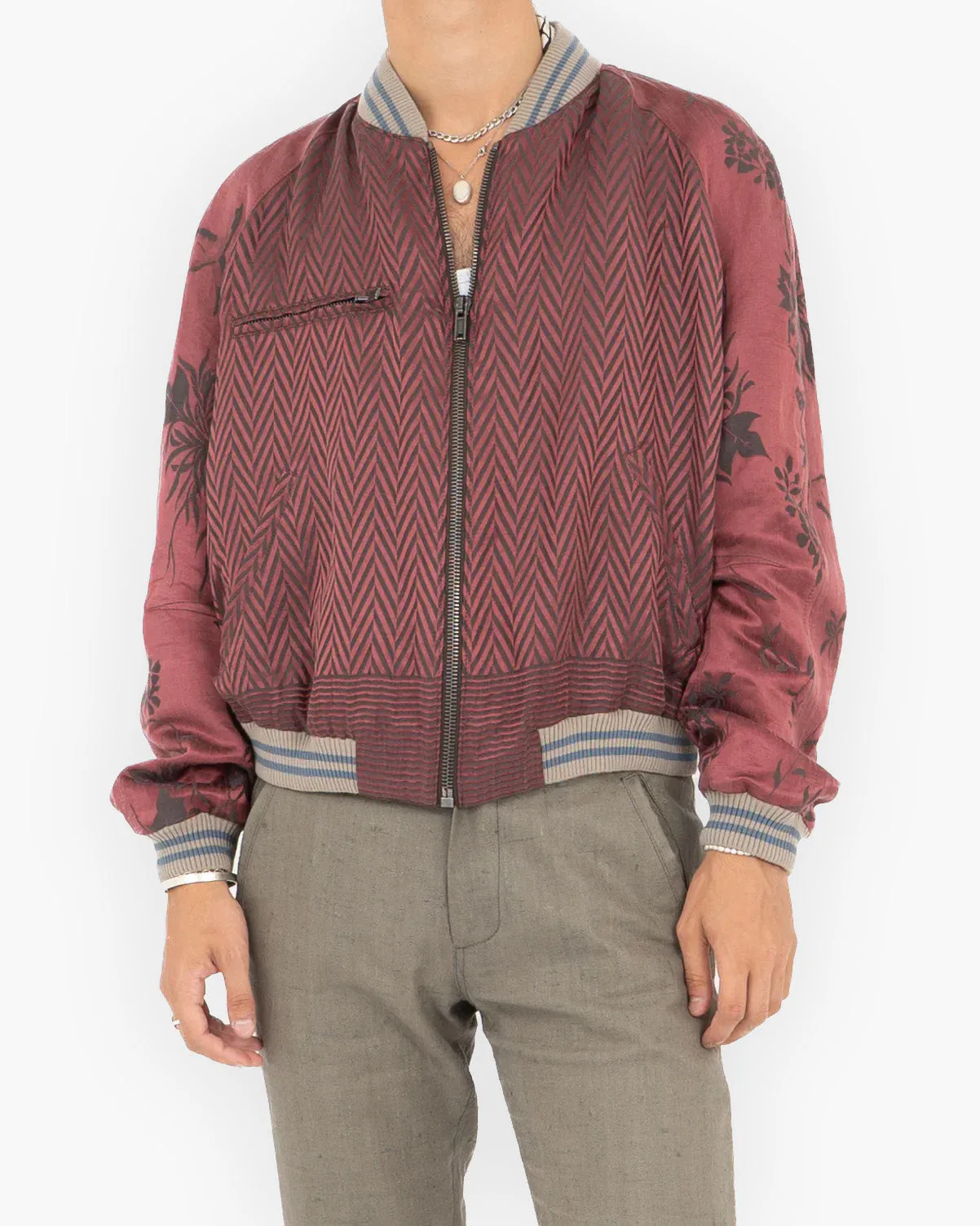 SS15 Chevron Floral Silk Jacquard Bomber Jacket