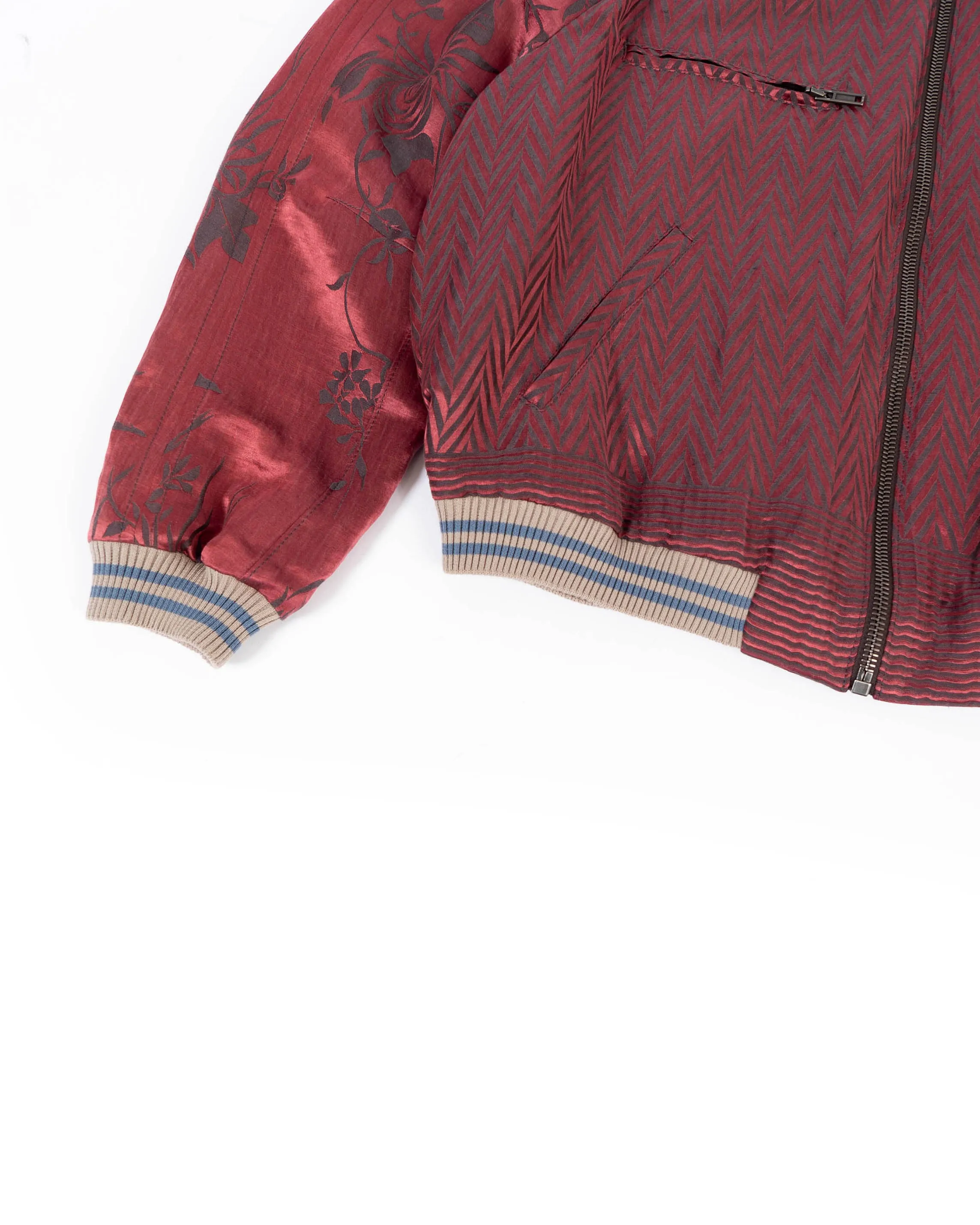 SS15 Chevron Floral Silk Jacquard Bomber Jacket