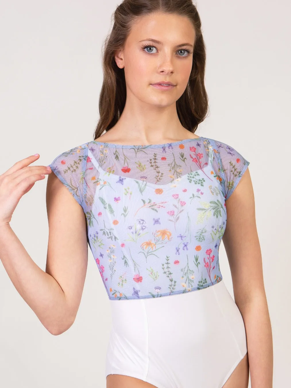 Suffolk "Garden" Mesh Cap Sleeve Crop Top