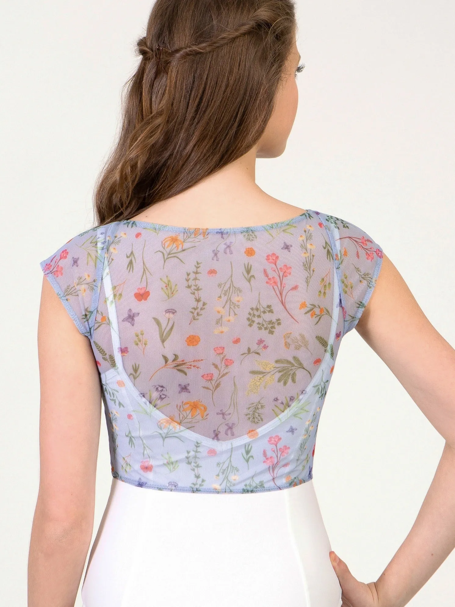 Suffolk "Garden" Mesh Cap Sleeve Crop Top