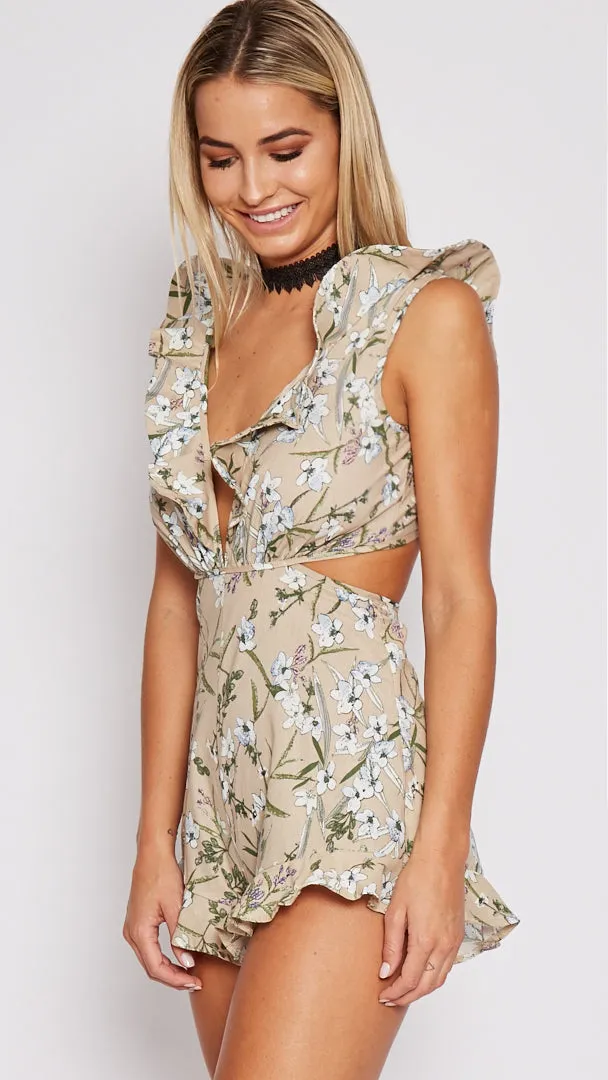 Summer Floral V-neck Halter Sleeveless Ruffled Jumpsuit