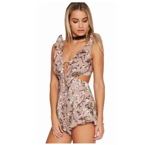 Summer Floral V-neck Halter Sleeveless Ruffled Jumpsuit
