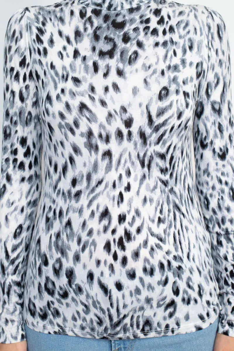 T Tahari High Neck Long Sleeve Animal Print Knit Top