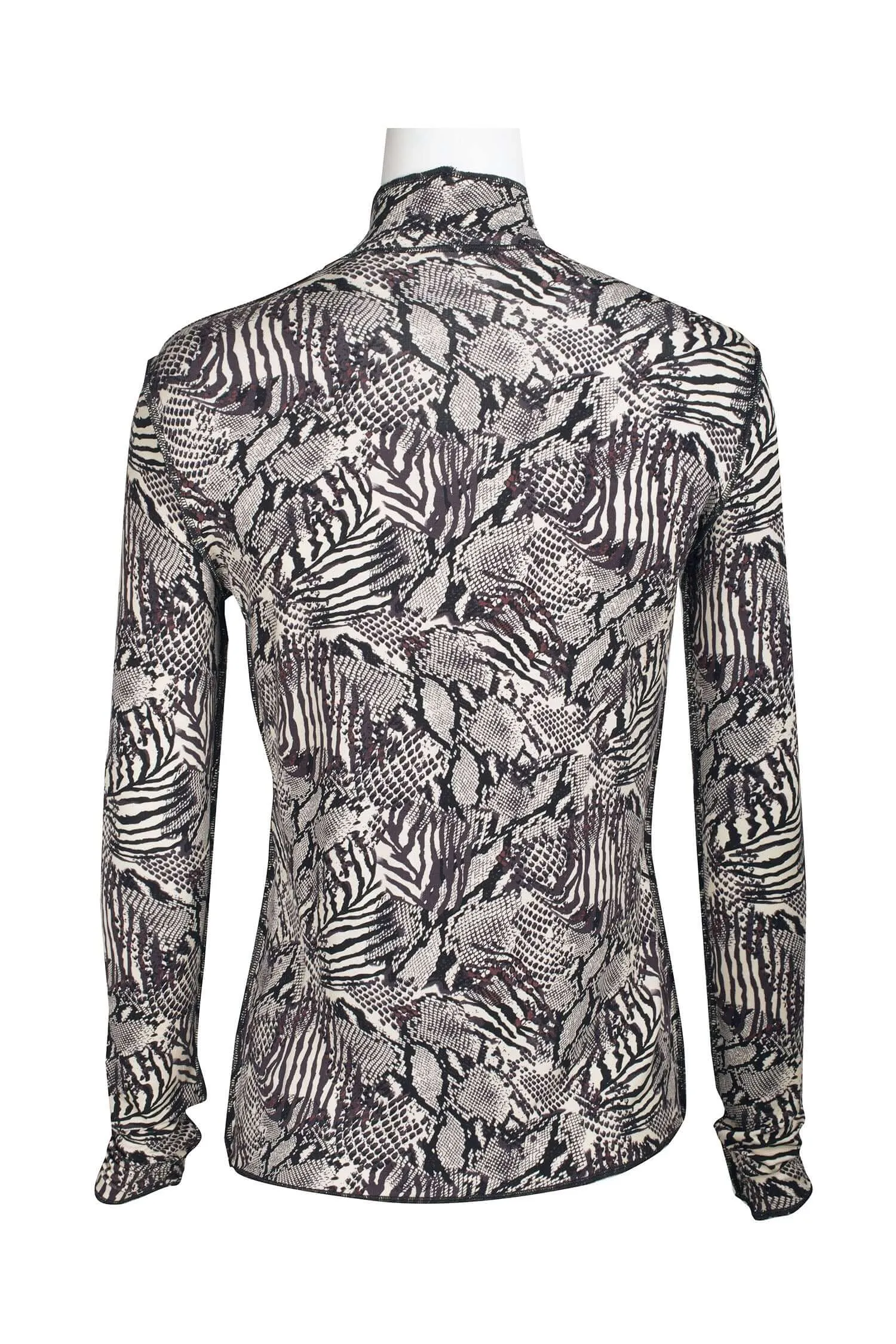T Tahari High Neck Long Sleeve Outside Stitching Multi Print Knit Top