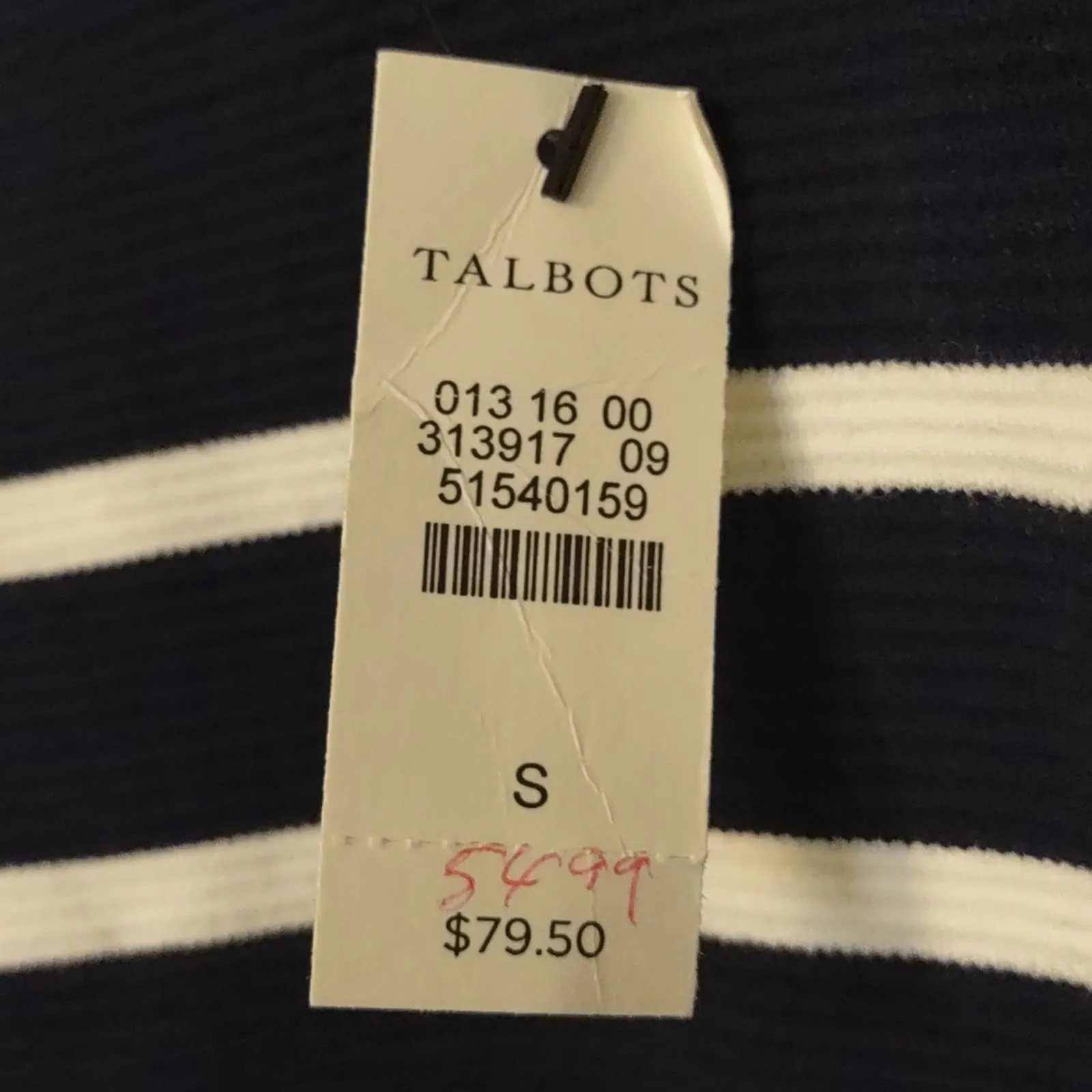 Talbots Color Block Striped Top Small Navy