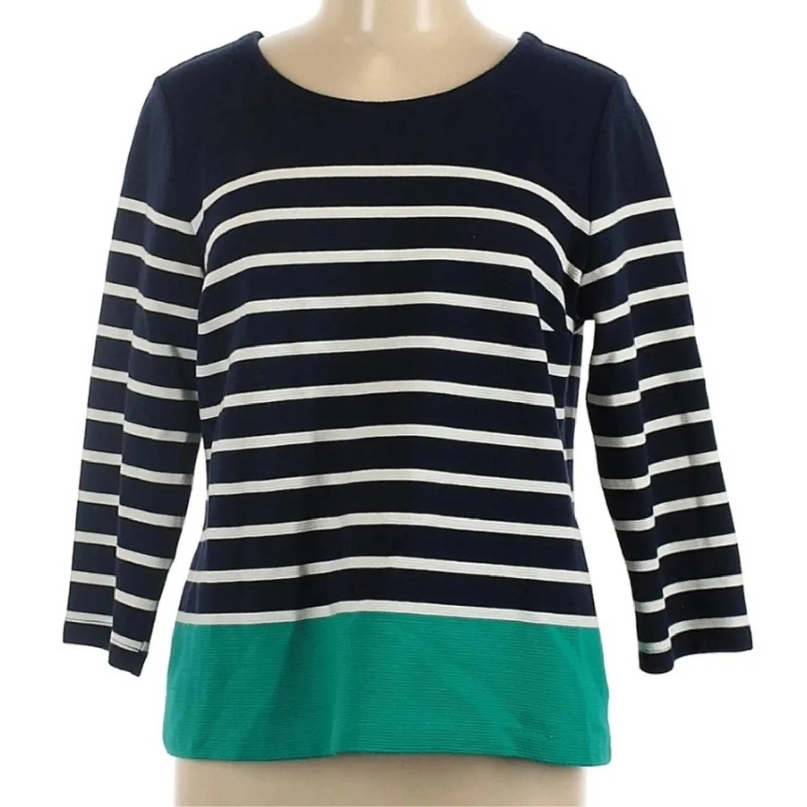 Talbots Color Block Striped Top Small Navy