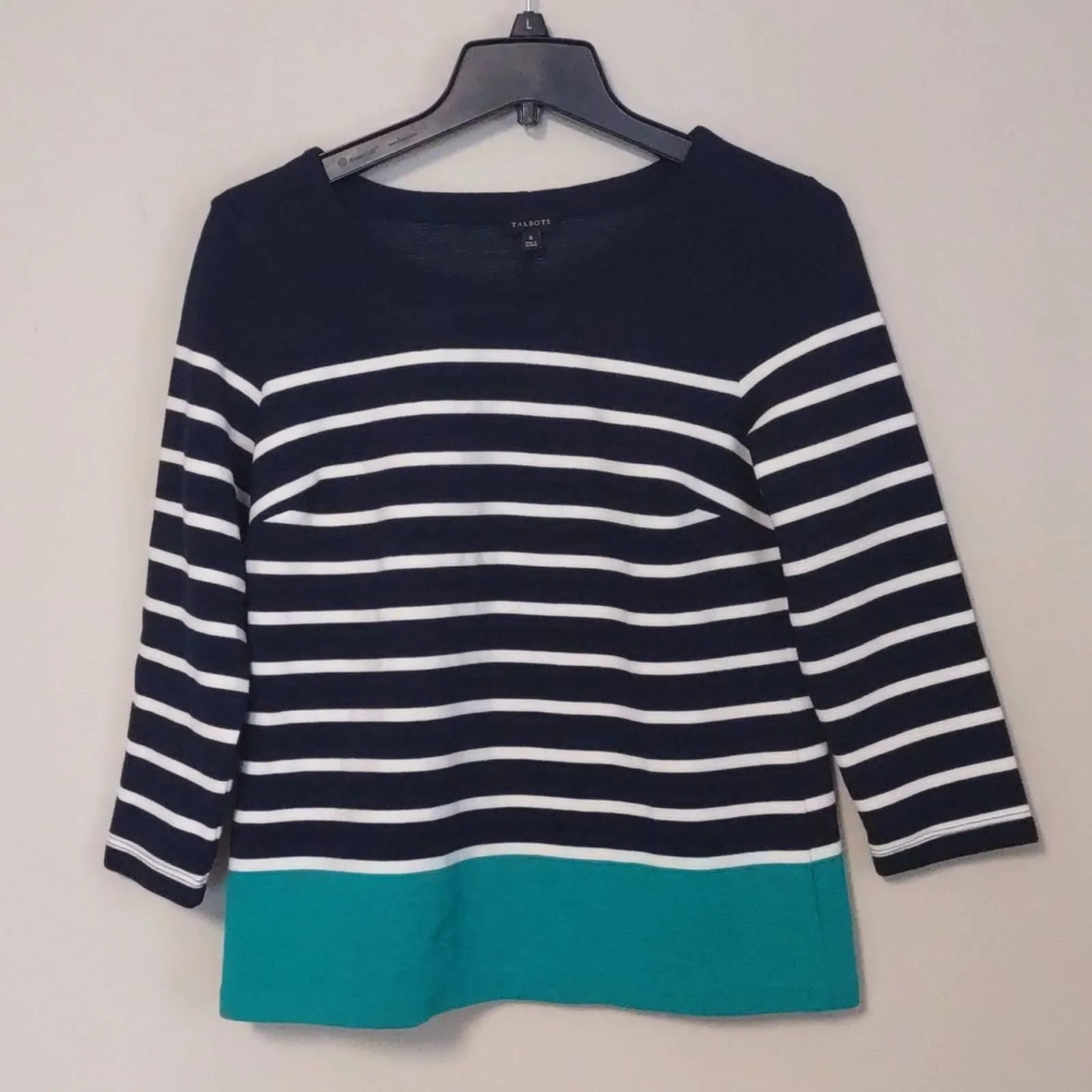 Talbots Color Block Striped Top Small Navy