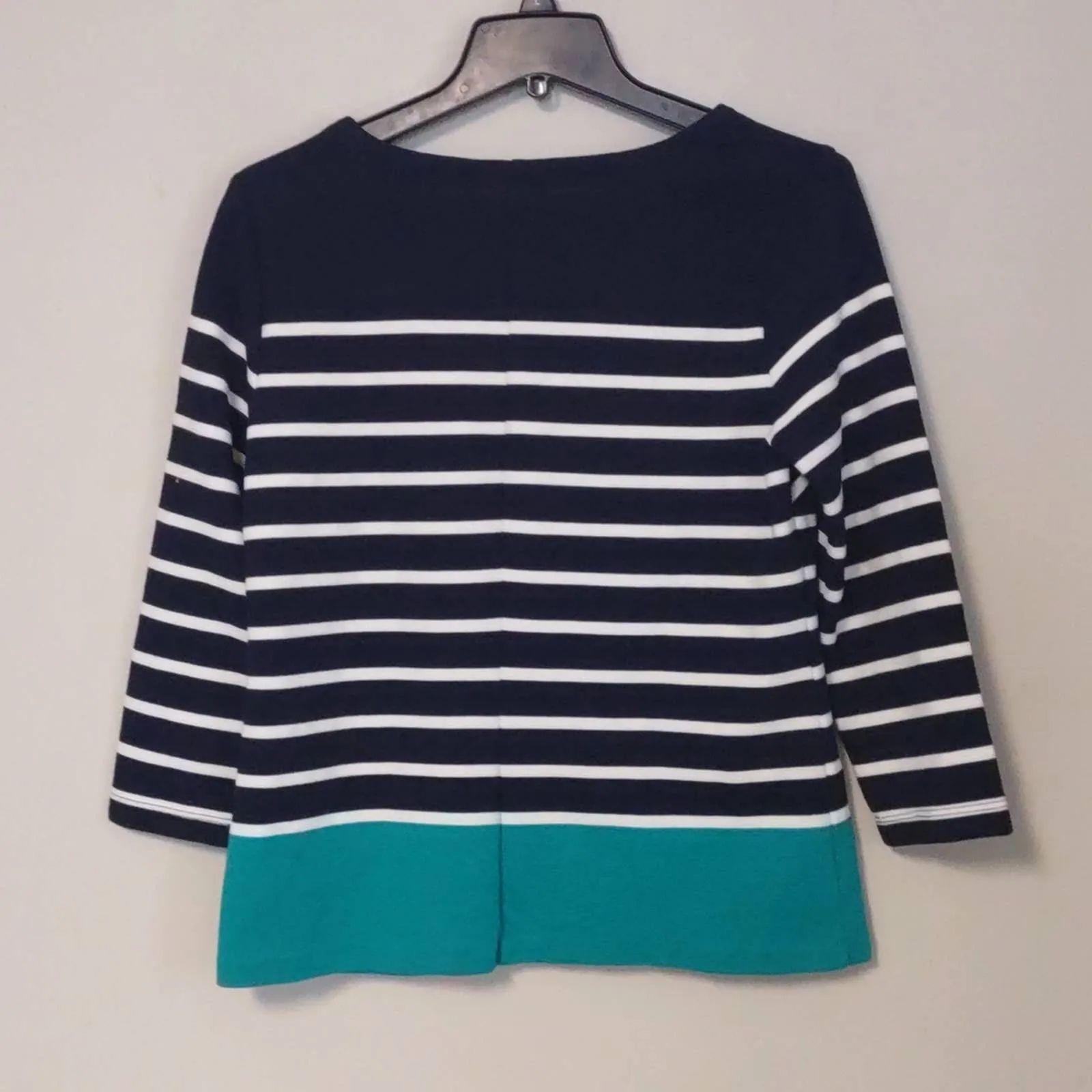 Talbots Color Block Striped Top Small Navy