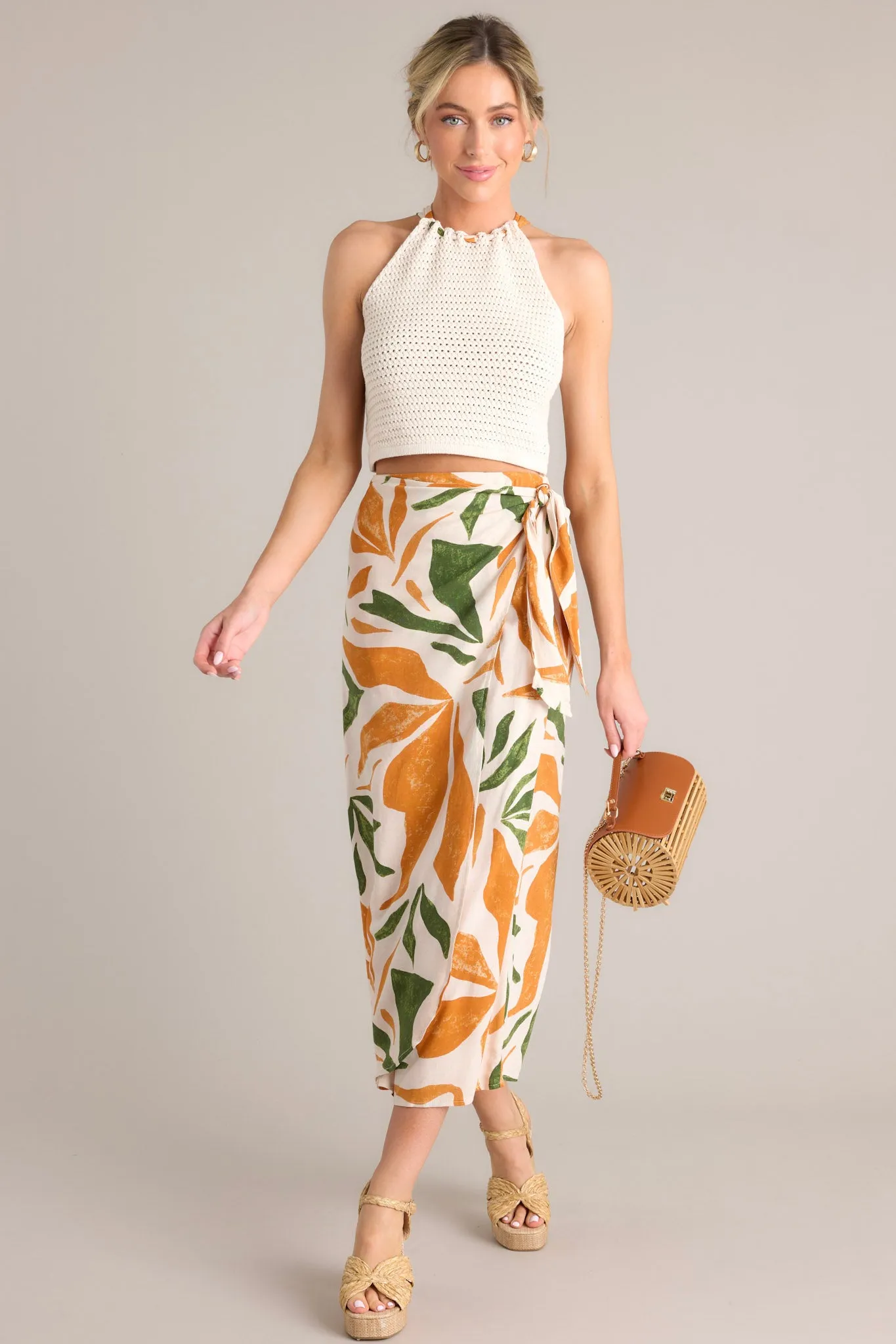 Tiki Terrace Beige Knit Halter Crop Top