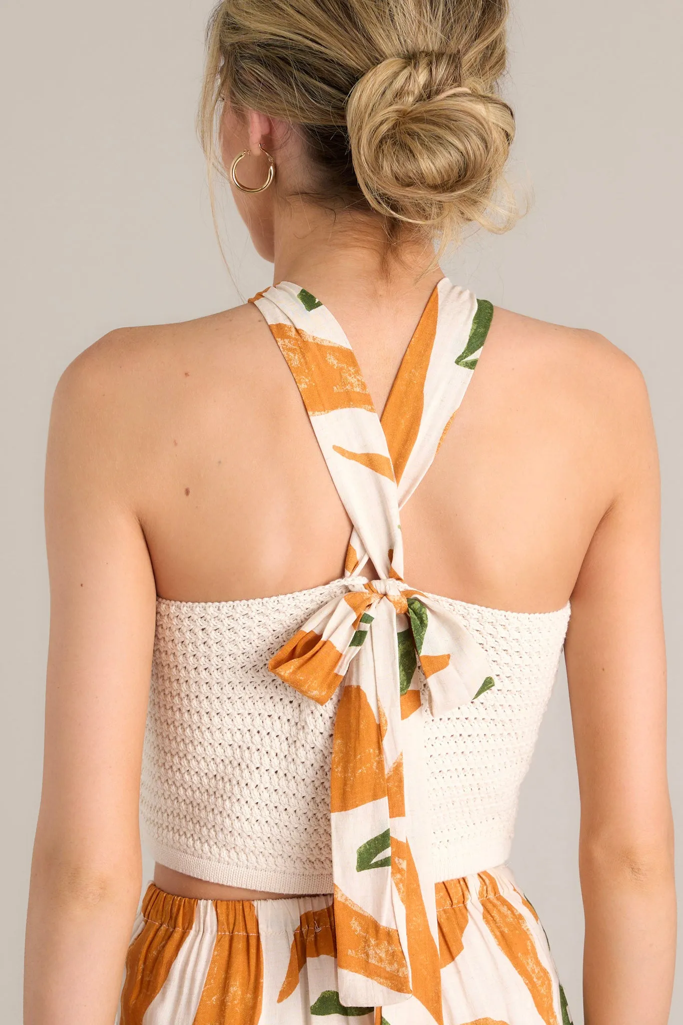 Tiki Terrace Beige Knit Halter Crop Top