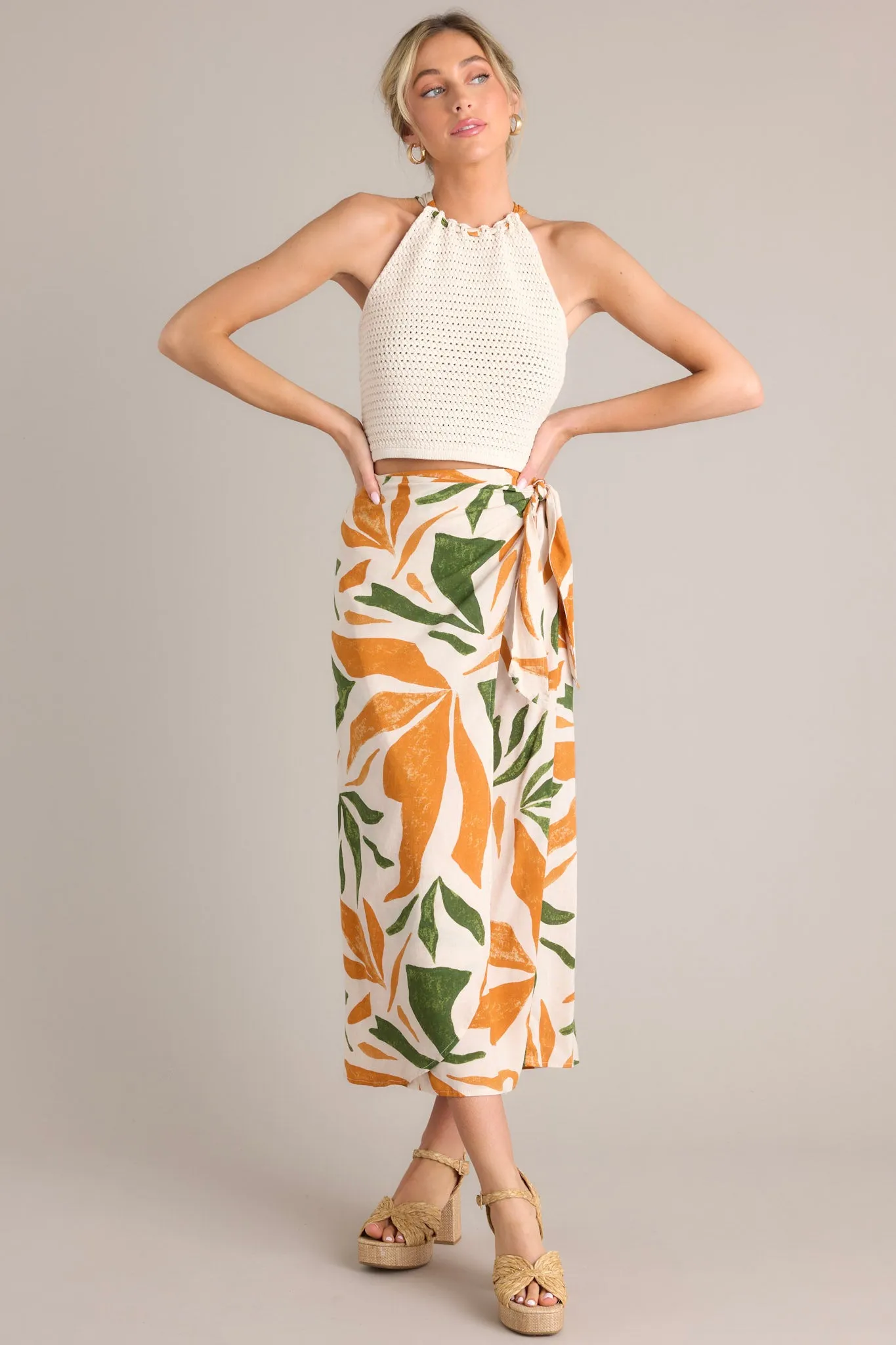 Tiki Terrace Beige Knit Halter Crop Top