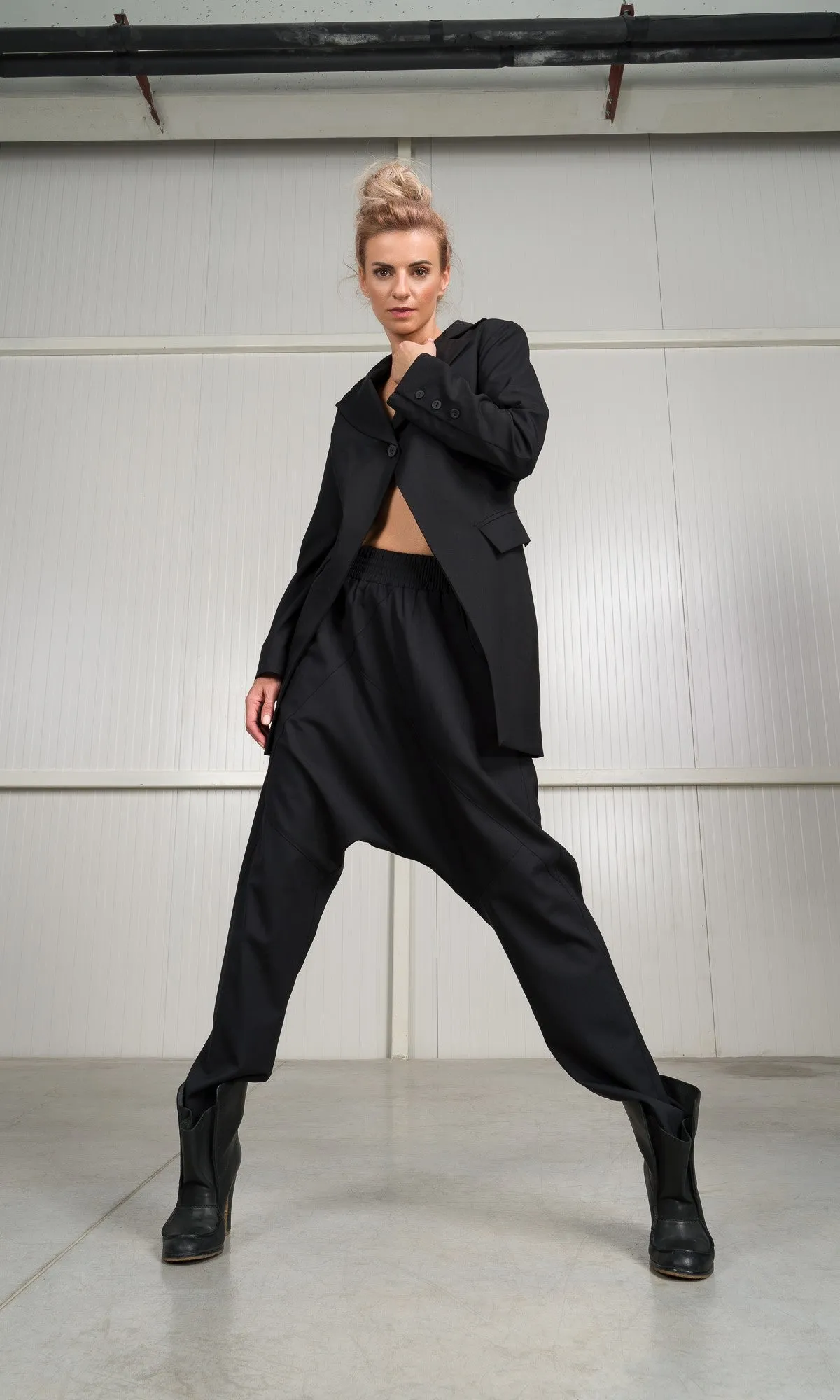 Two-piece Set of Drop Crotch Wool Pants