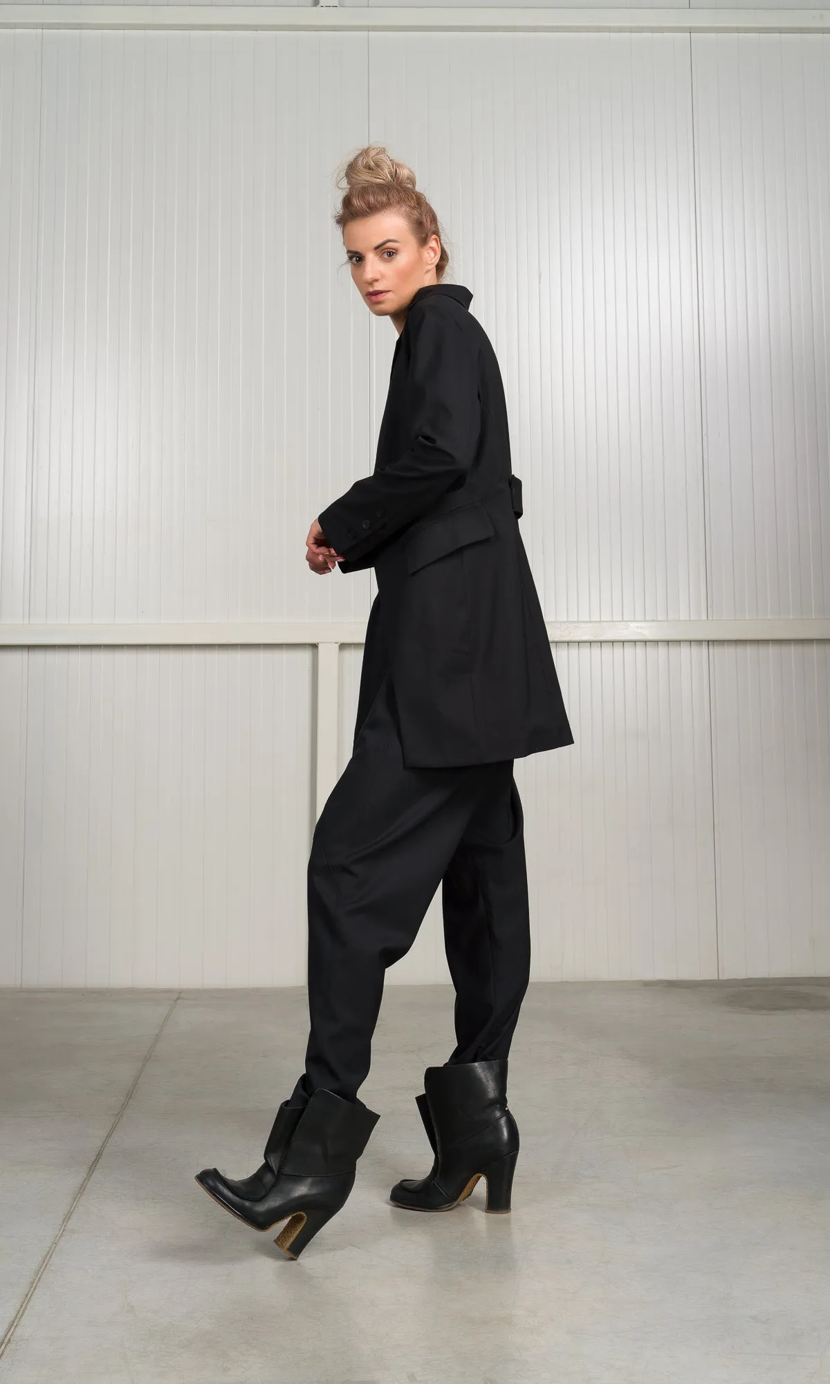 Two-piece Set of Drop Crotch Wool Pants