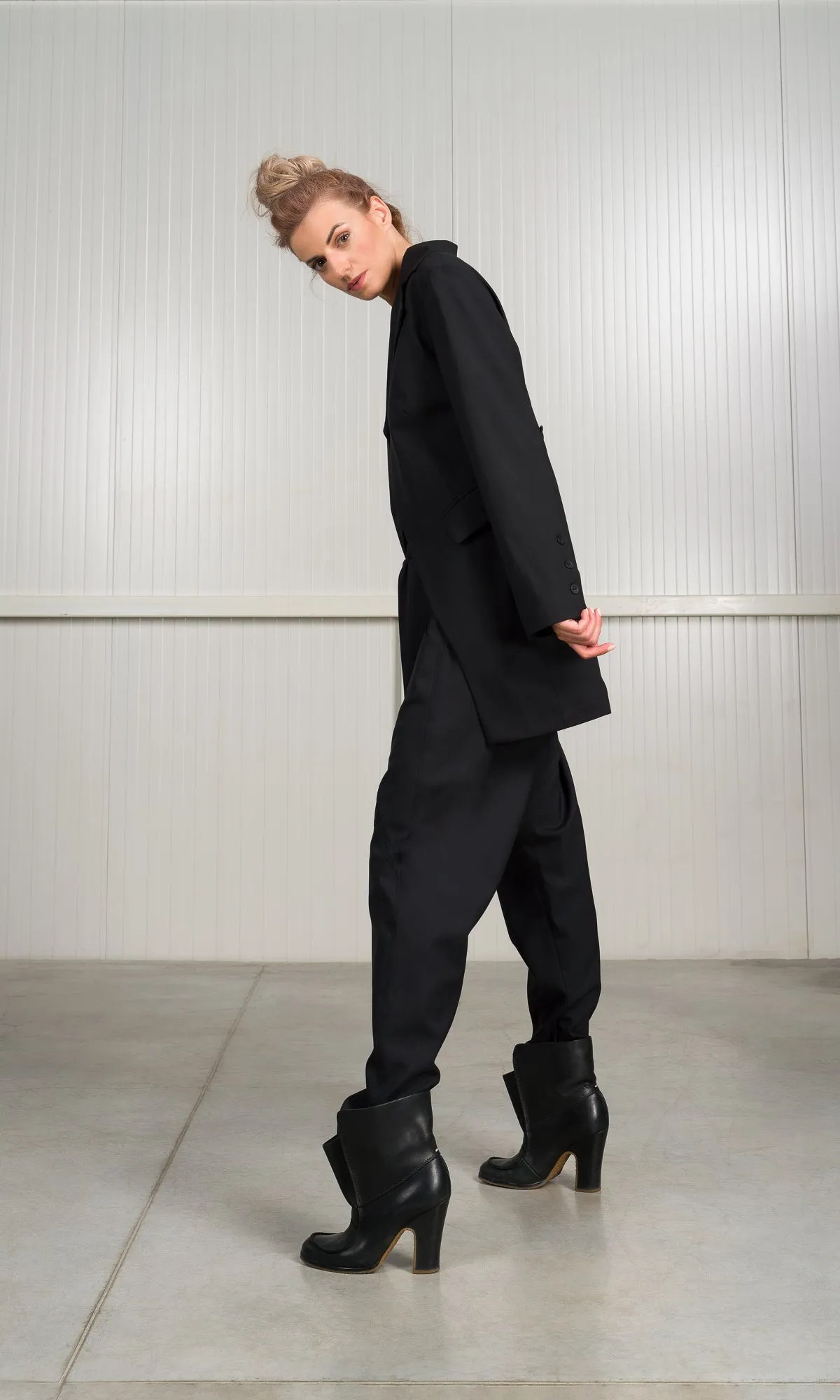 Two-piece Set of Drop Crotch Wool Pants
