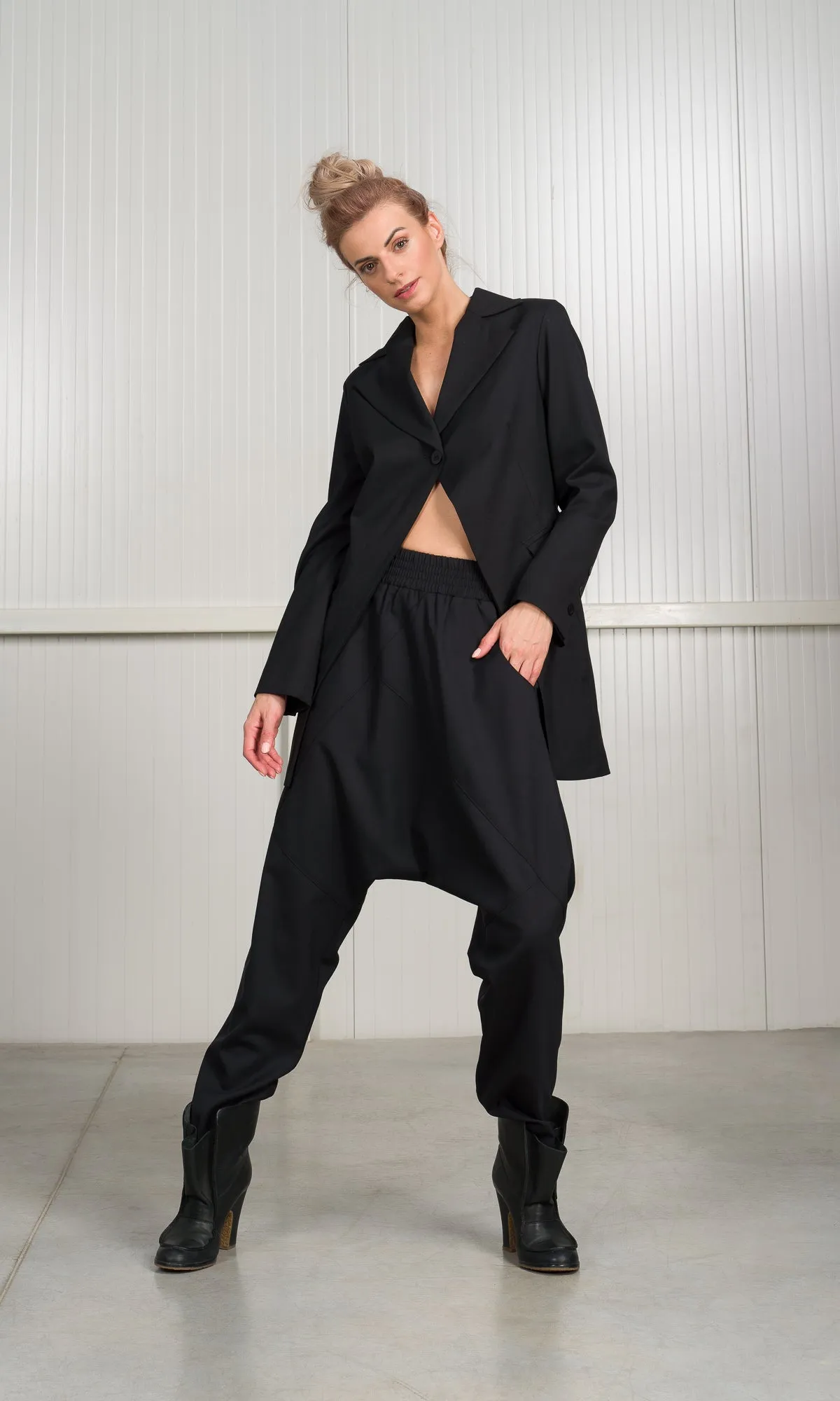 Two-piece Set of Drop Crotch Wool Pants