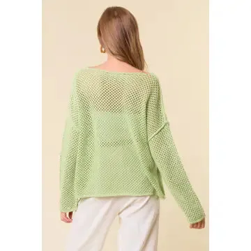 V-Neck Long Sleeve Crochet Sweater Knit Top