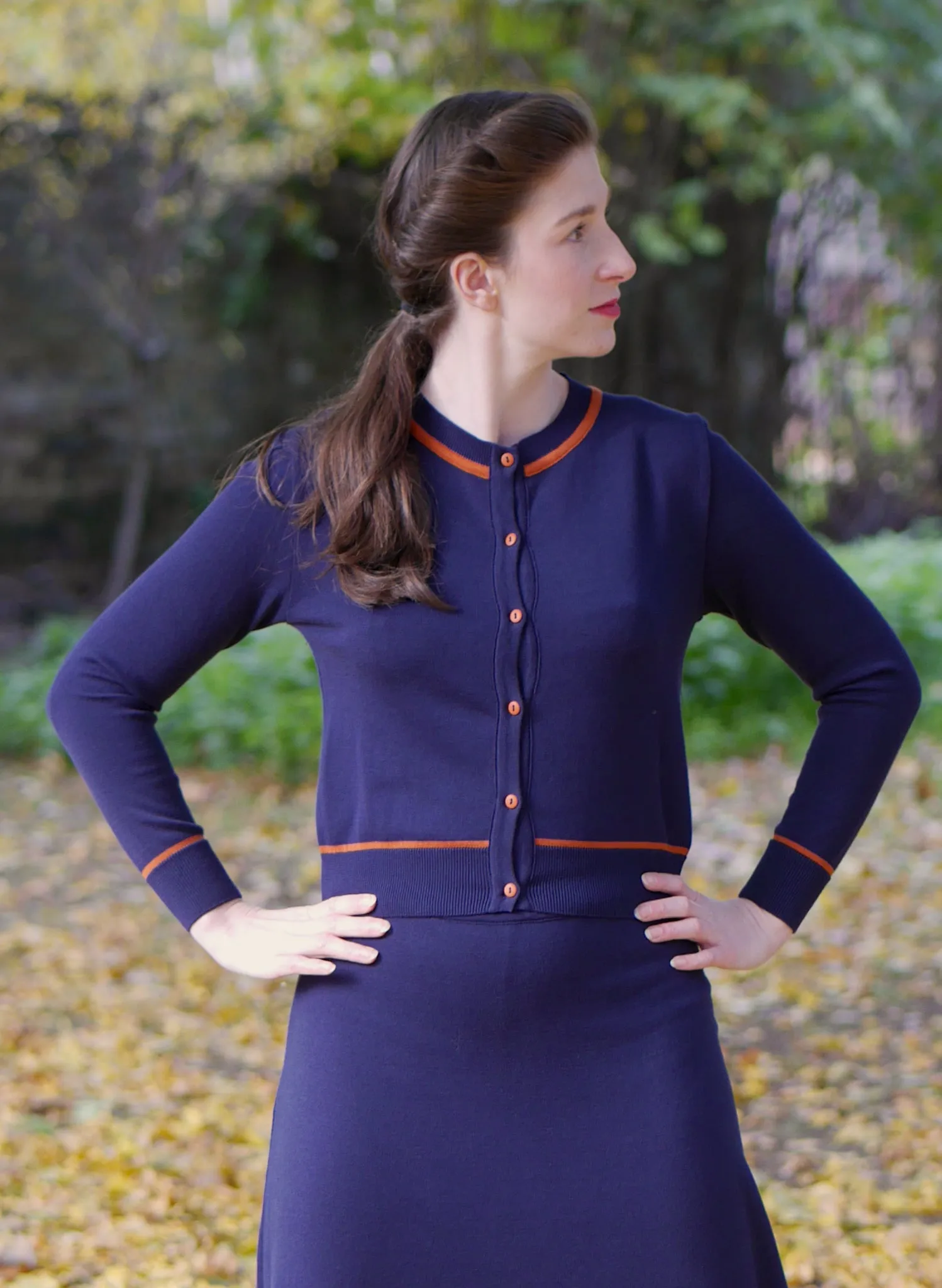 Vera Cardigan - Navy and Rust Embroidered Tiger