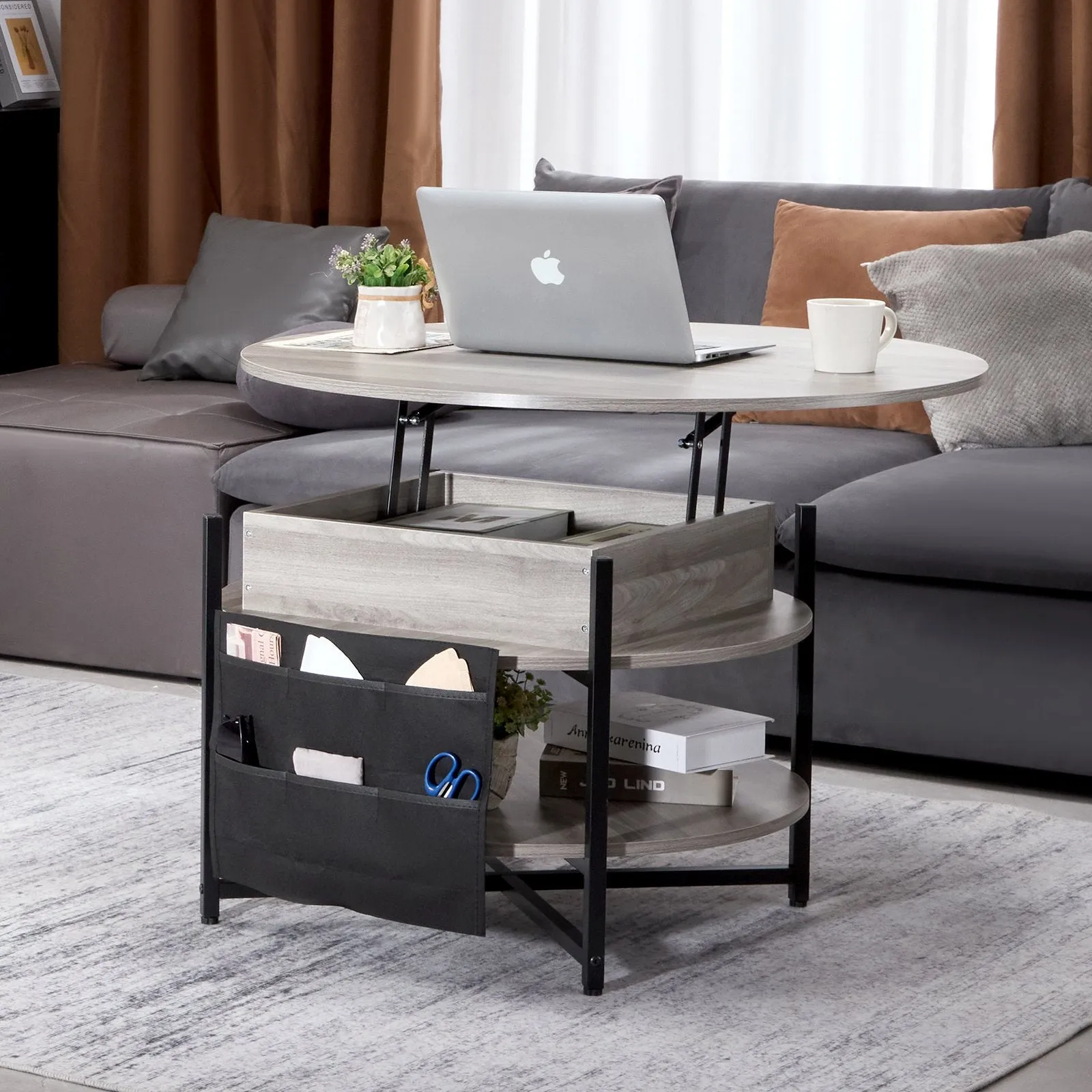 Vevor Lift Top Coffee Table 35.3" Round with Storage and Hidden Compartment New