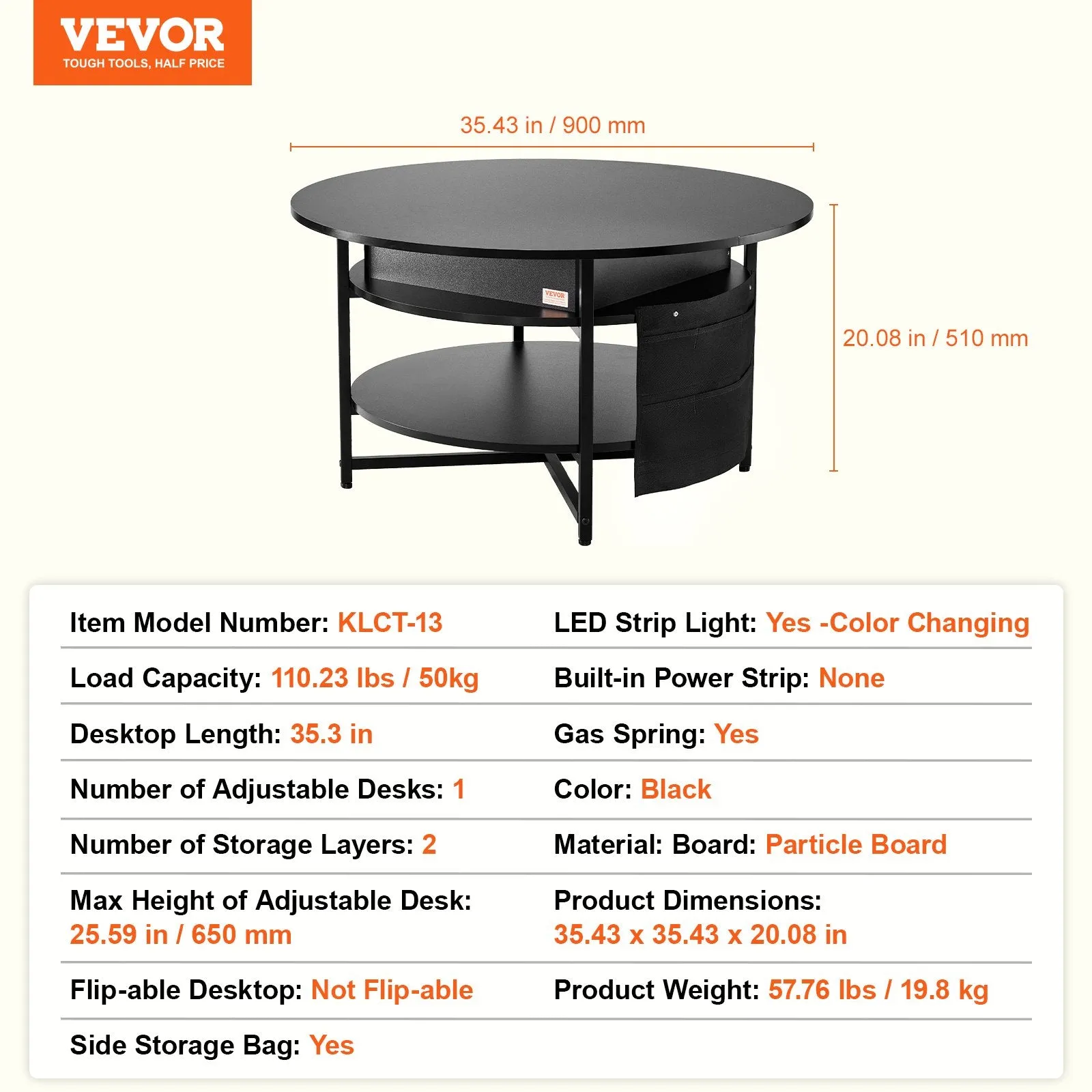 Vevor Lift Top Coffee Table 35.3" Round with Storage and Hidden Compartment New
