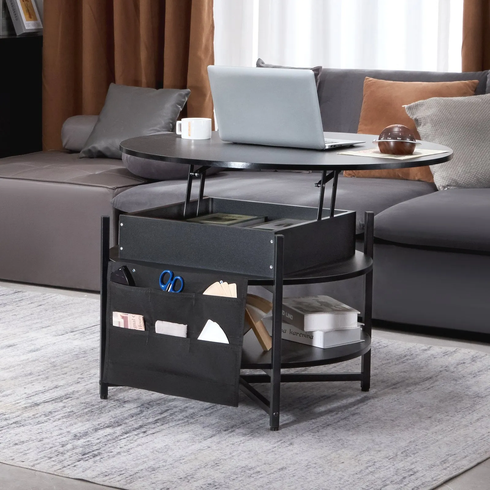 Vevor Lift Top Coffee Table 35.3" Round with Storage and Hidden Compartment New