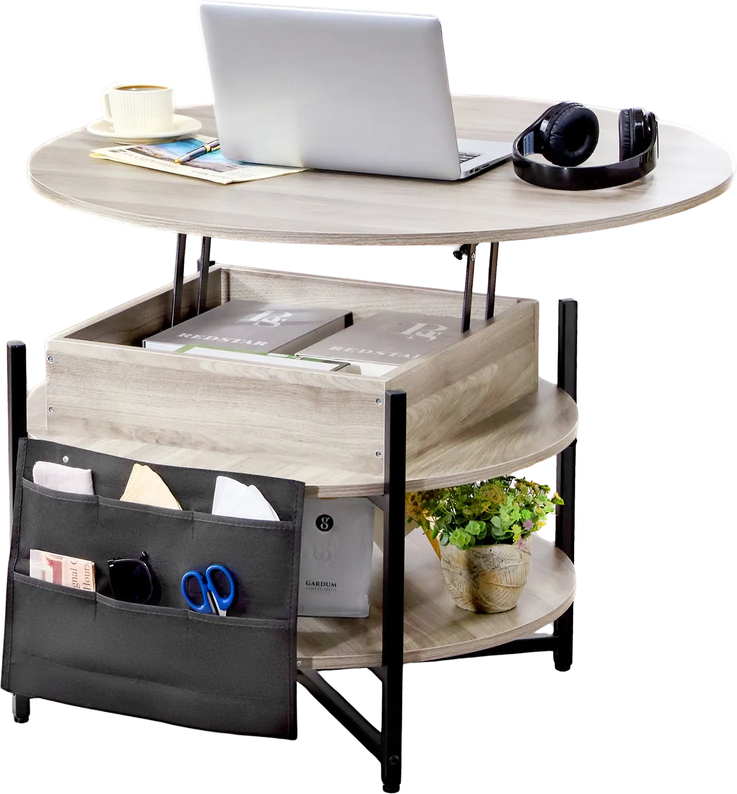 Vevor Lift Top Coffee Table 35.3" Round with Storage and Hidden Compartment New