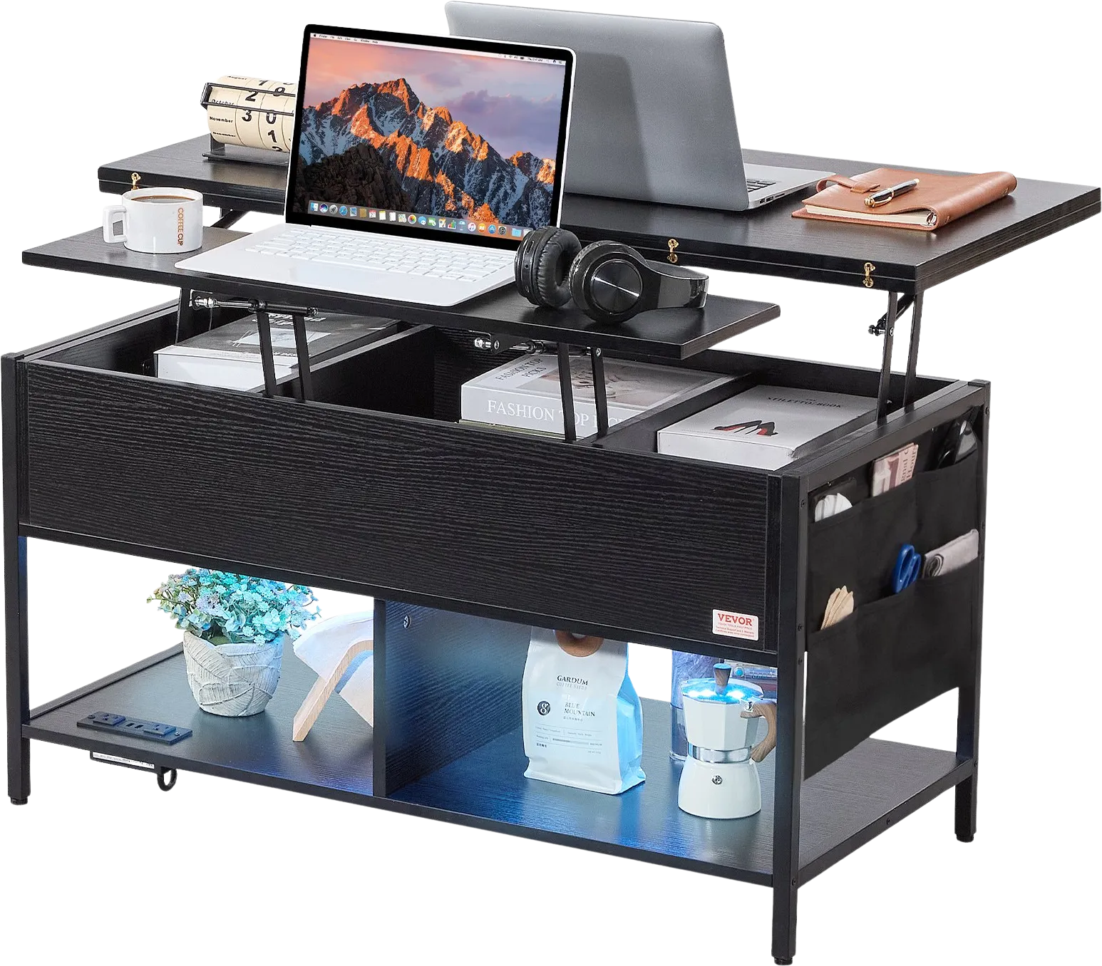 Vevor Lift Top Coffee Table 39.3" x 19.6"  Multi-Functional with Storage and Built-In Power Outlet Brown New