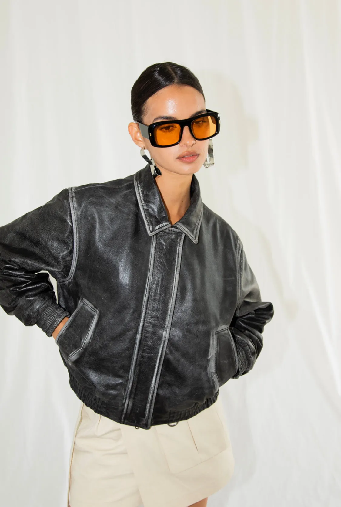 Victus Boxy Distressed Grey Leather Jacket