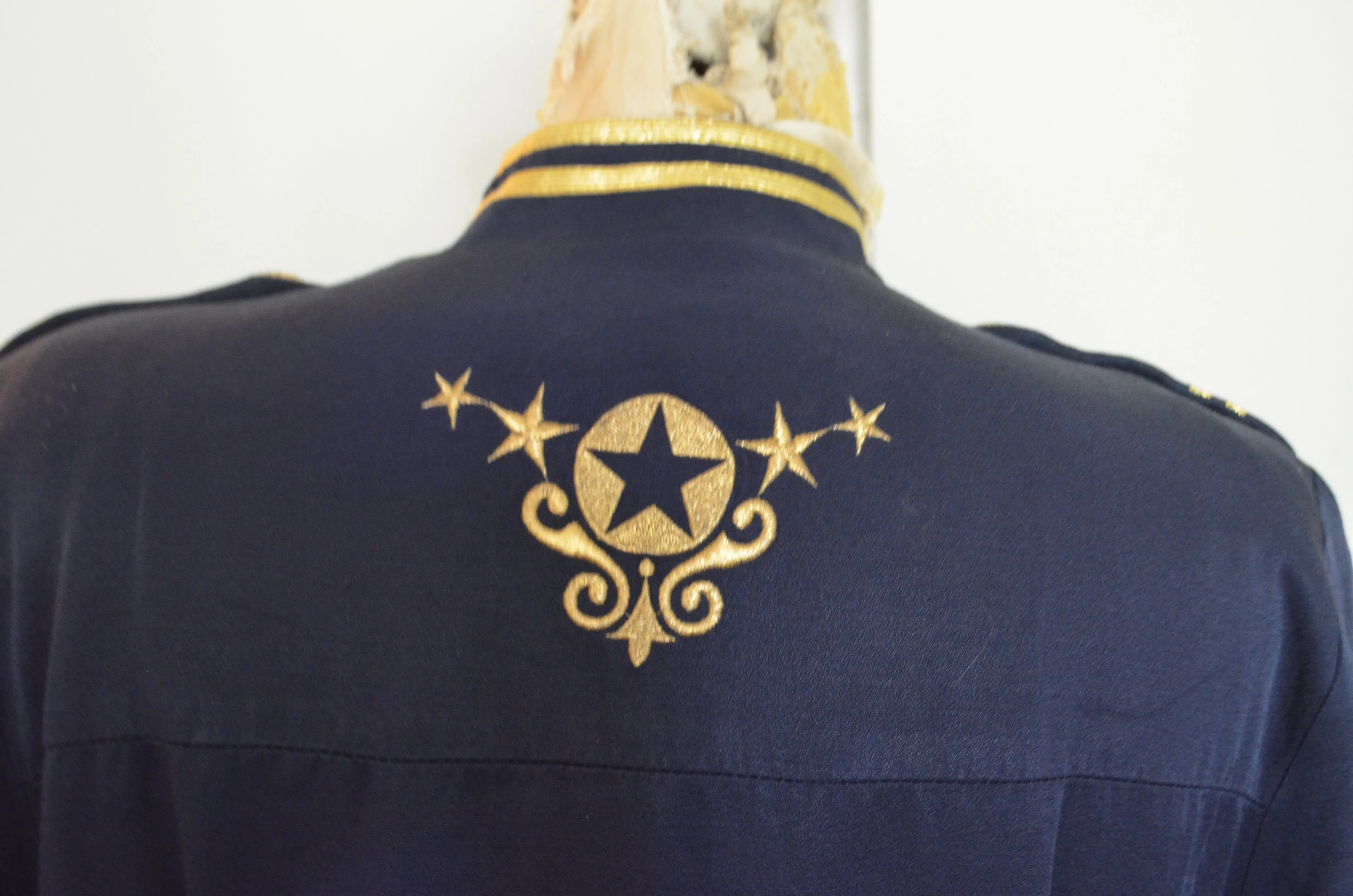 Vintage 1980s Lillie Rubin Military Navy Style Nautical Jumpsuit with gold star buttons