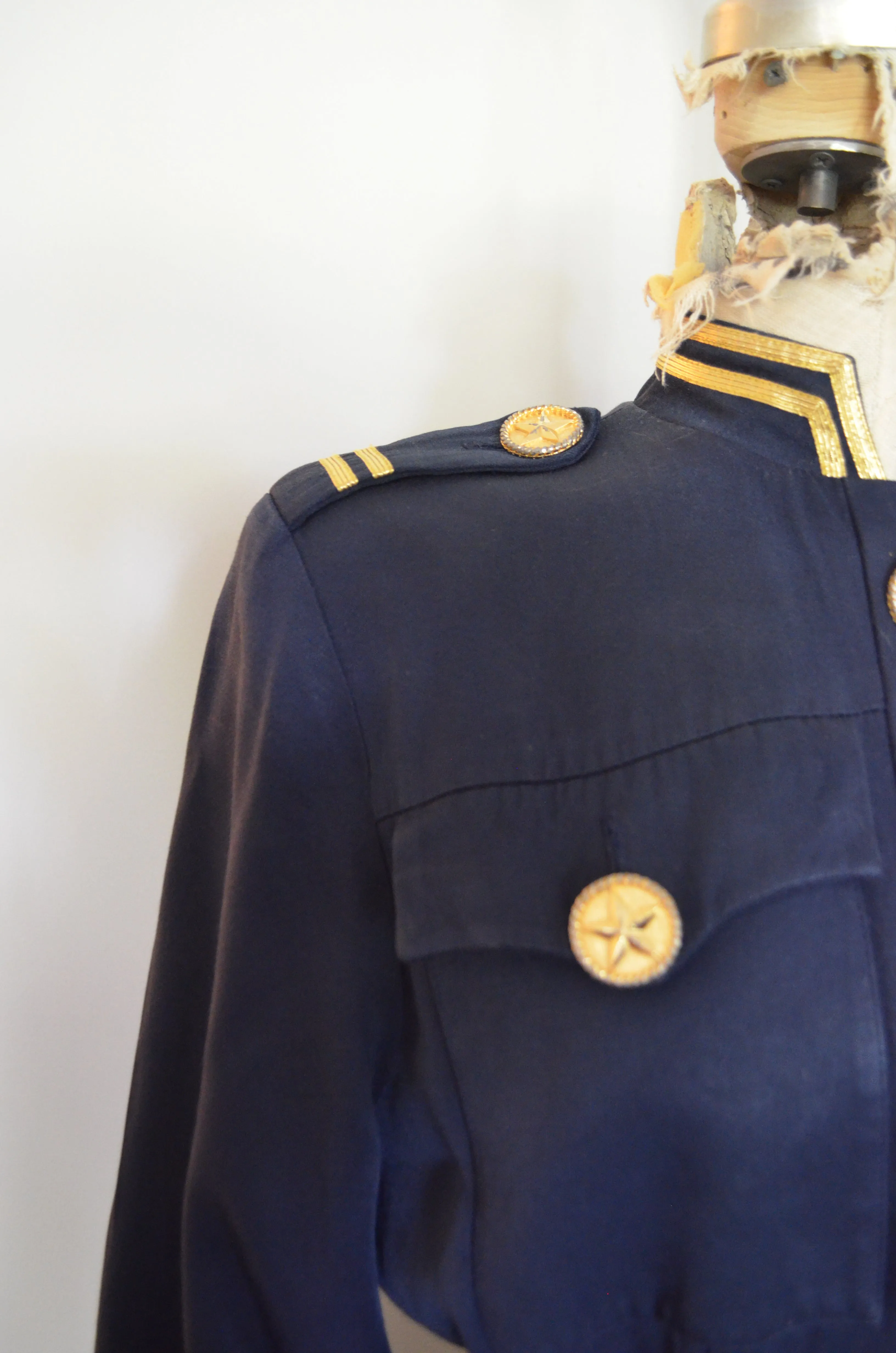 Vintage 1980s Lillie Rubin Military Navy Style Nautical Jumpsuit with gold star buttons